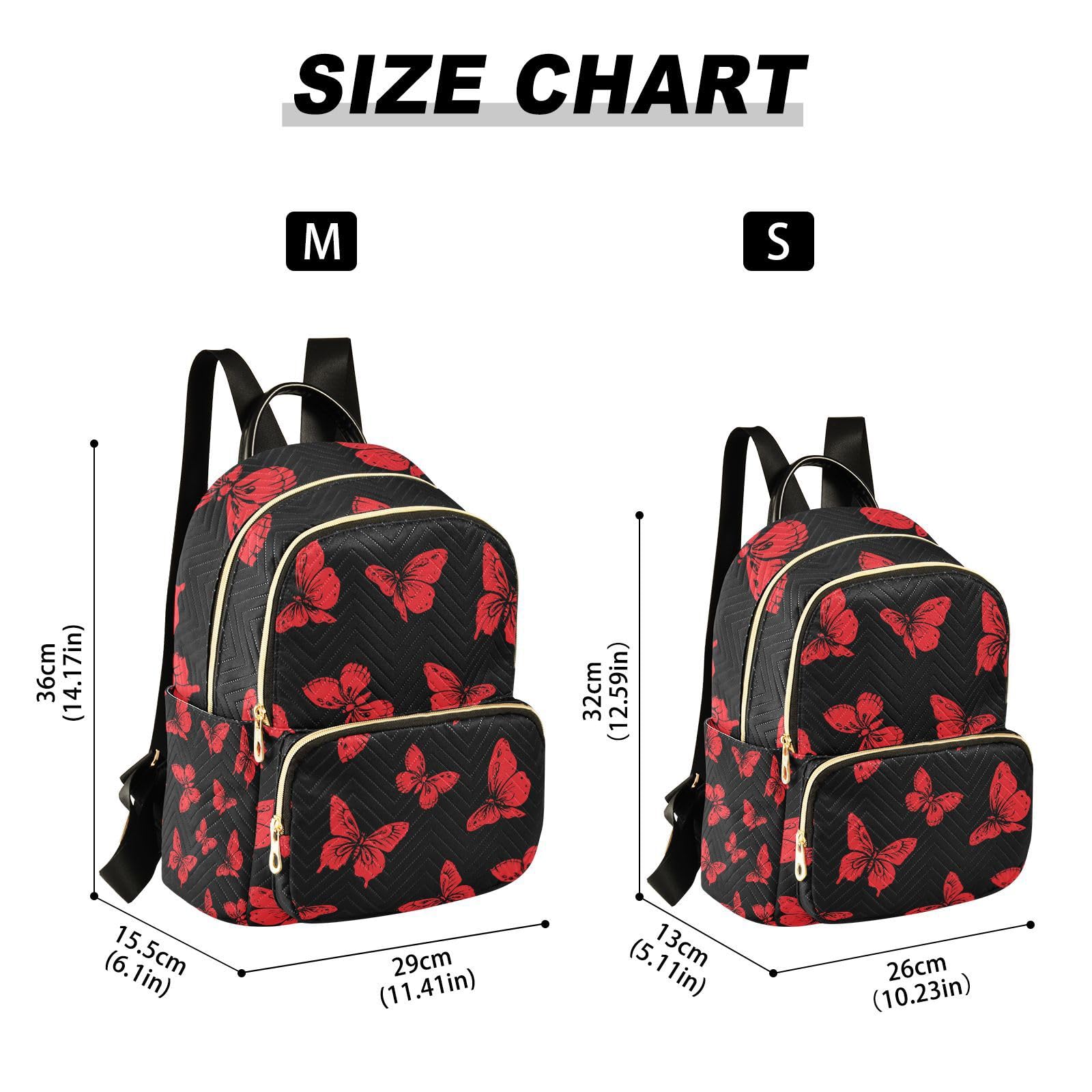 Yasala Women Backpack Vivid Red Butterfly Black Cool Anti-Theft Travel Backpack with Luggage Belt Lightweight Handbag Lady Purse Roomy Double Zipper Weekend Bag for Everyday Use