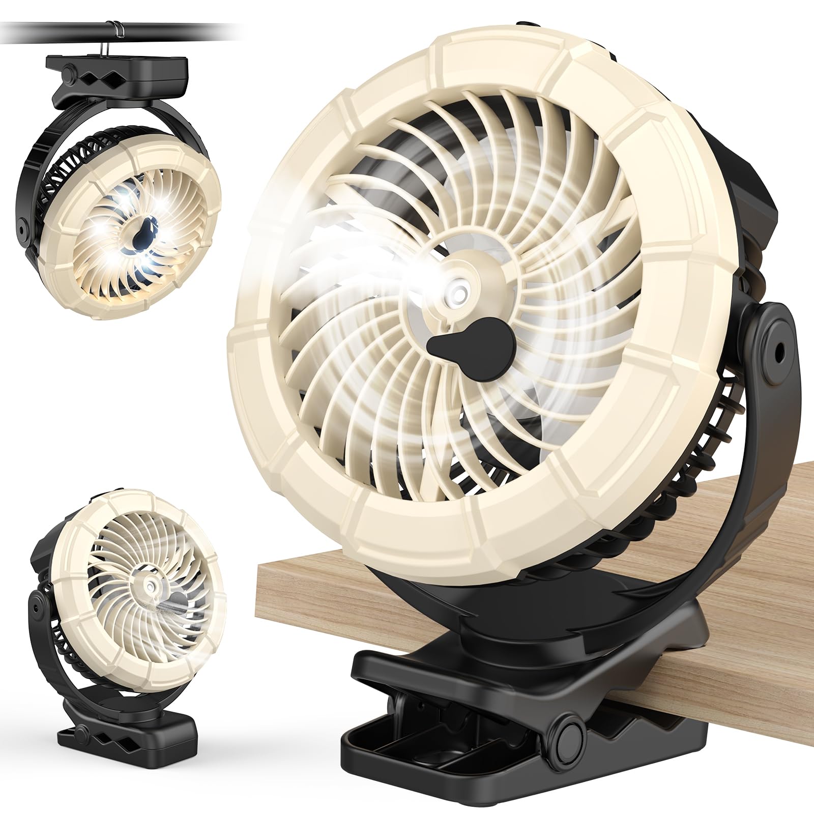 Ausic Portable Clip on Misting Fan, [5-45Hrs] Golf Cart Spray Fan, 720° Rotate Baby Stroller Fan, Outdoor Camping Fan with LED, Rechargeable Battery Operated RV Travel Cruise Fan, Golf Accessories