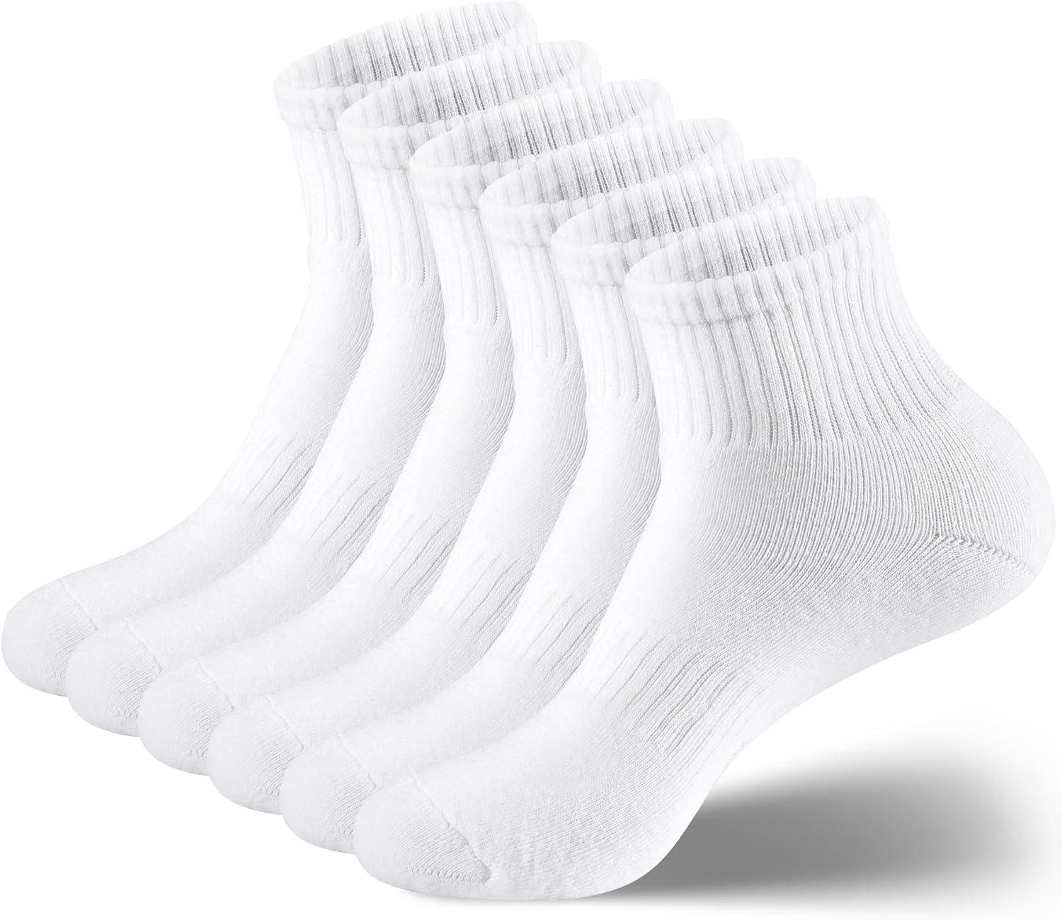 Womens Full Cushioned Athletic Socks Thick Cotton Sport Socks For Running 6 Pairs White