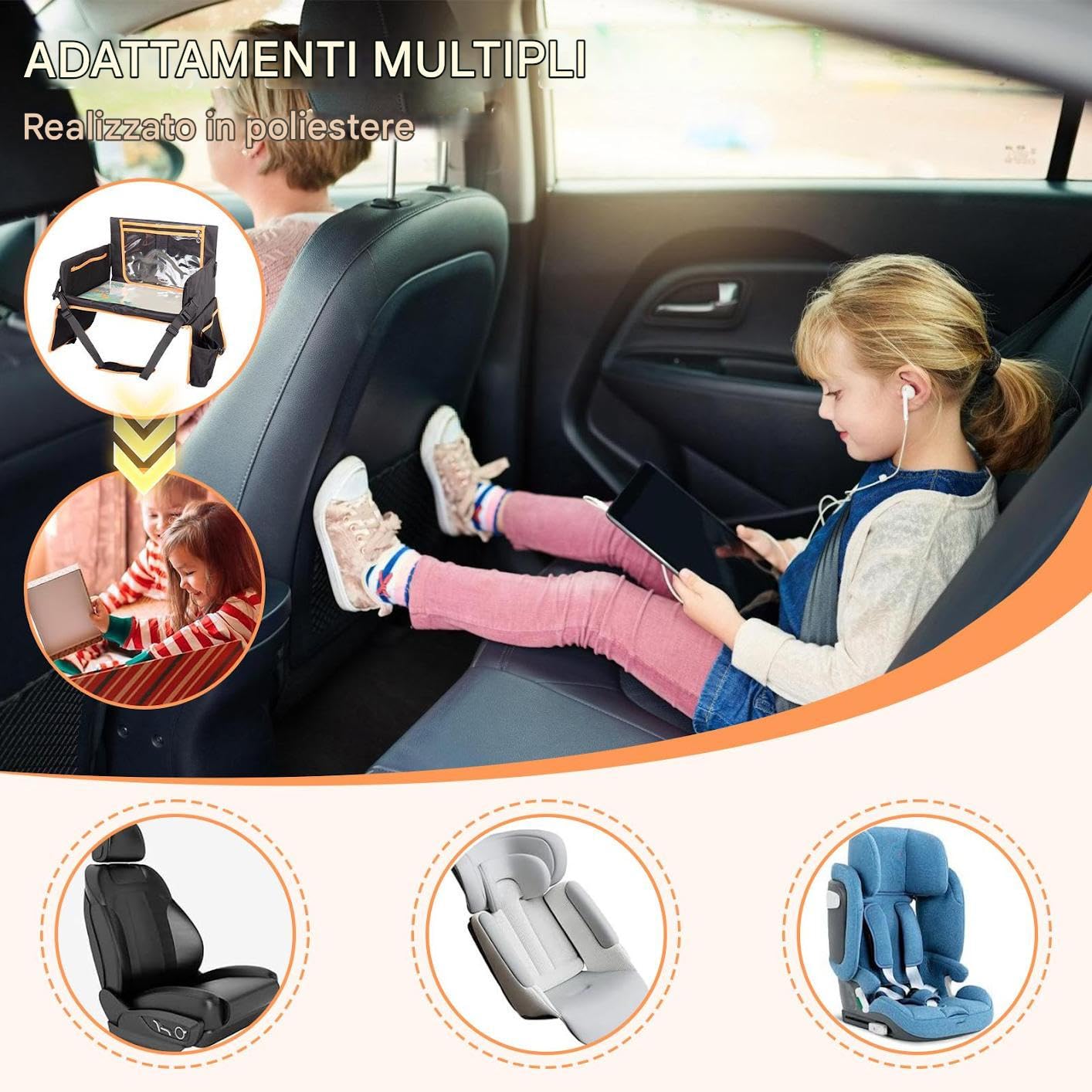 Vassoio da Viaggio Bambini Organizer Da Scrivania Portatablet Supporto | Vassoio Seggiolino Per Viaggi Auto , Necessità Viaggio, Portatazze Tablet Laptop Snack E Contenitore