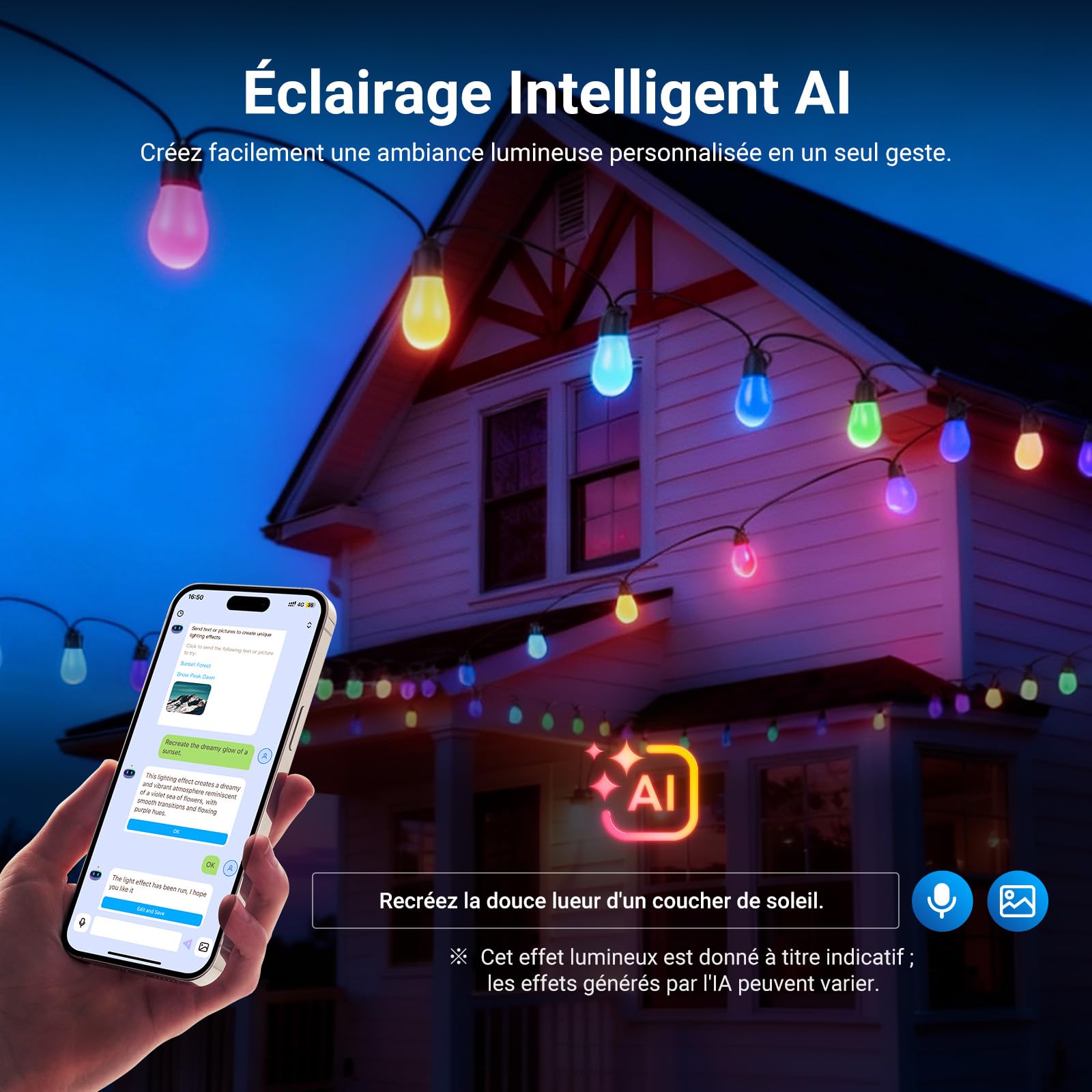 NEEWER NR01 Guirlande Extérieure 96ft,Smart AI RGBW avec App | Intensité Variable,IP65 Étanche,30 Ampoules LED,50+ Ambiances,2700K-6500K,Compatible avec Alexa Google
