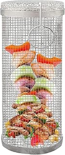 BBQ Grill Basket | Stainless Steel Barbecue Grill Baskets | BBQ Accessories Grilling Basket Mesh Rack | Cylinder Grilling Baskets for Grill Vegetables, Fish, Meat Barbecue Camping Essentials