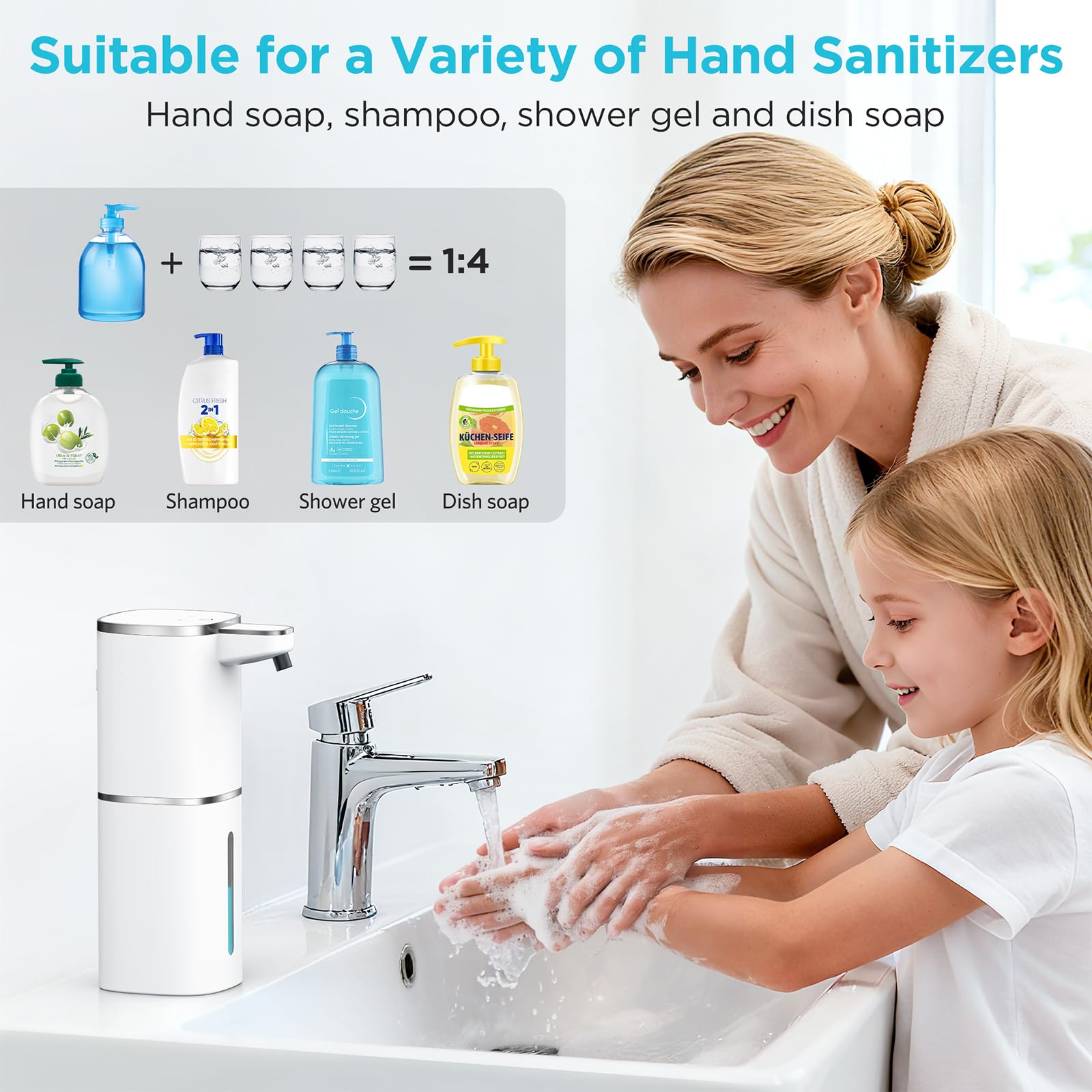 Seifenspender Automatisch Wandbefestigung,400ml Elektrischer Seifenspender mit Sensor Infrarot USB Wiederaufladbar,IPX5 Wasserdicht Seifenschaumspender für Küchen,Bad,Schule,Hotel