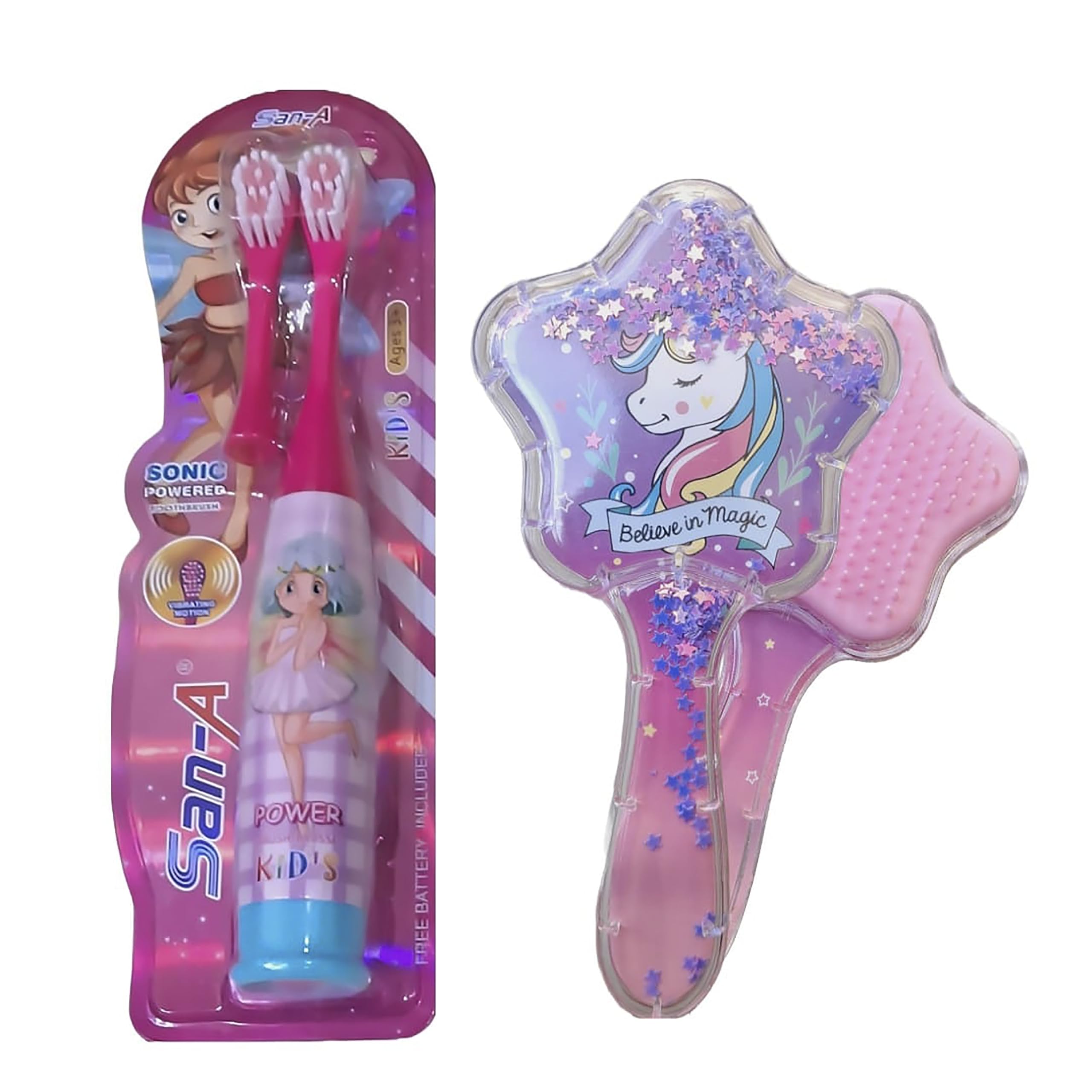 2-in-1 Kids Toothbrush & Hair Comb Combo Set for Girls | Electric Toothbrush with Unicarn Hair Brush for Kids | Gift for Girls | Glitter Hair comb for kids-image-7
