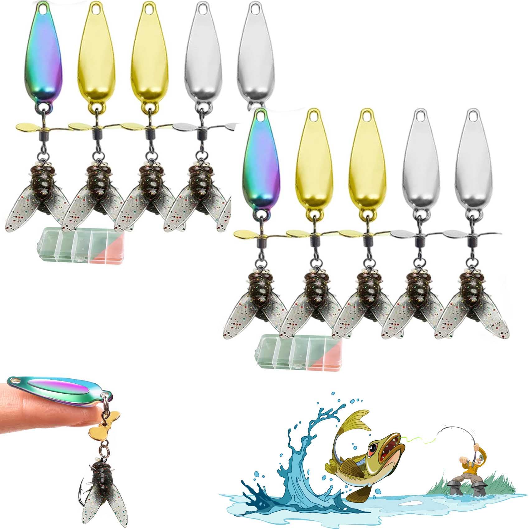Metal Propeller Fishing Lure for Catching Fish 3D Fishing Lures, Fly Spinning Propeller Metal Sequins Soft Bait with Propellerspinner,Generates Vortex Waves and Flashes like Real Prey (Mix-10pc, M)