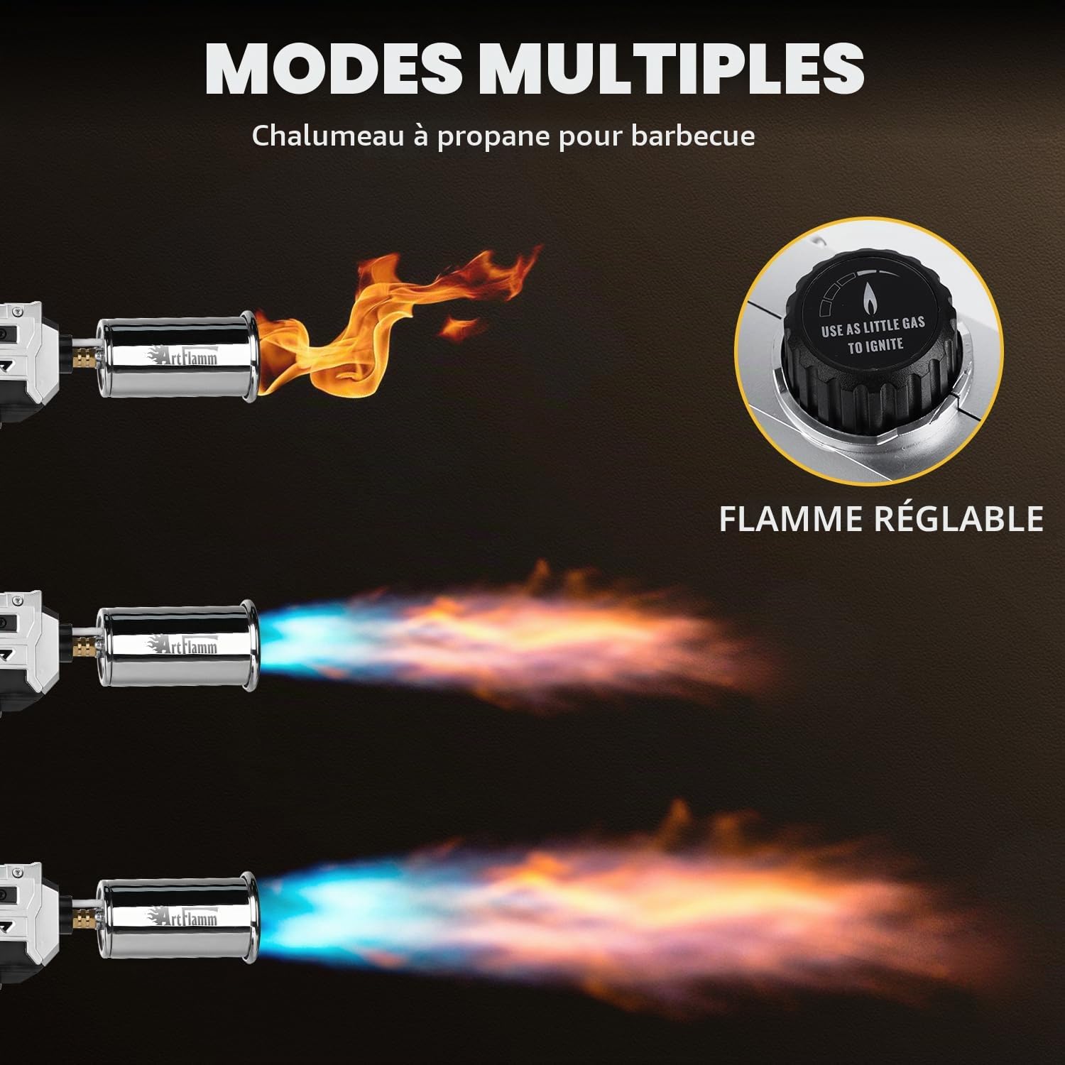 ARTFLAMM Chalumeau puissant pour gril | Chalumeau au propane, lance-flammes réglable | Chalumeau pour barbecue, camping, allume-charbon et démarreur de feu