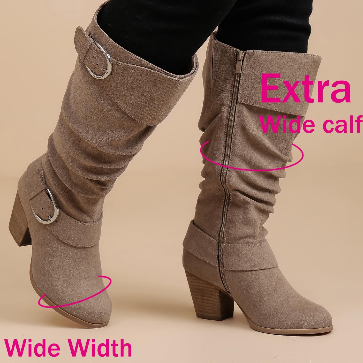 Luoika Women's Extra Wide Calf Wide Width Round Toe Knee High Boots.
