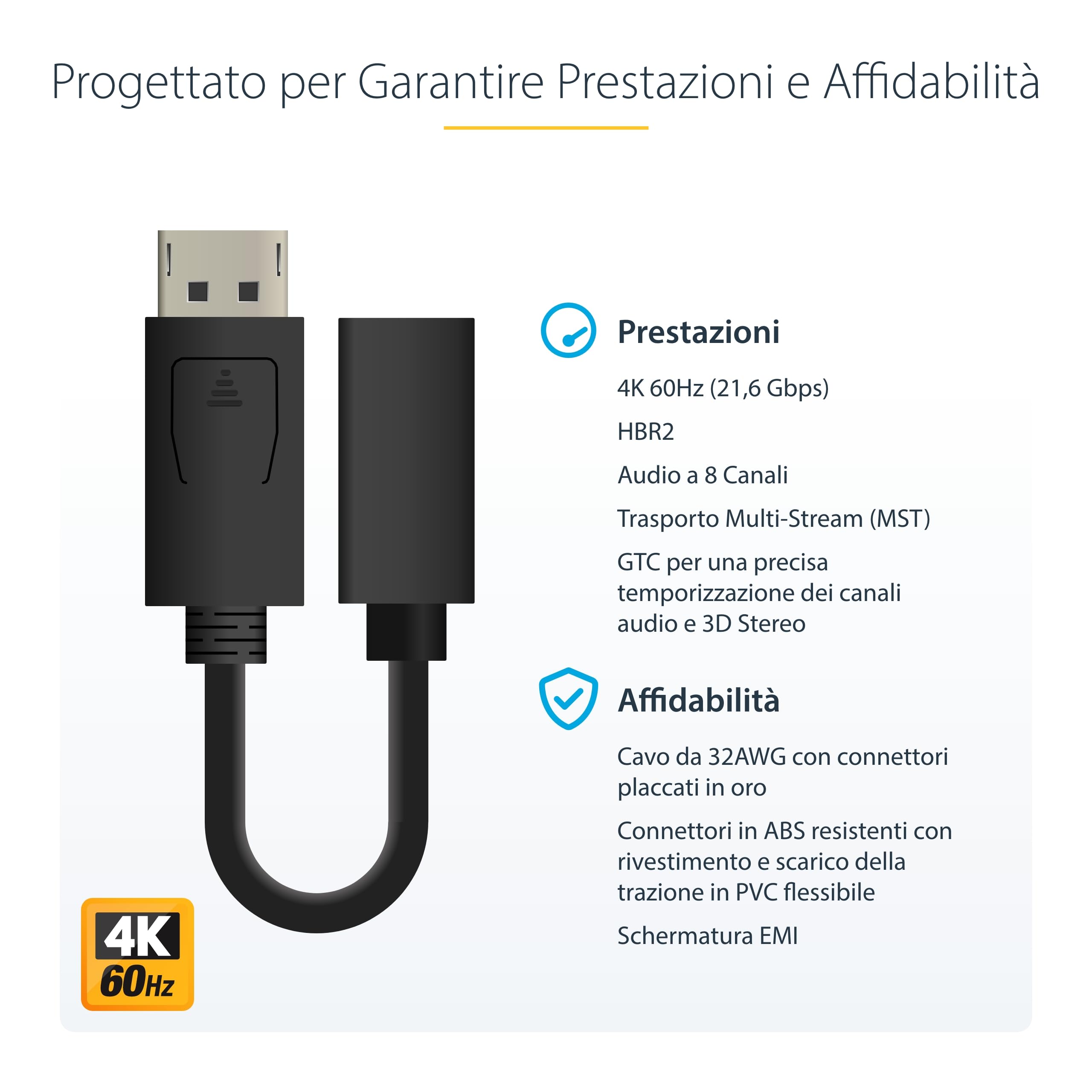 StarTech Cavo Adattatore da DP a Mini DisplayPort 15cm, 4K (DP2MDPMF6IN) | Da DP Maschio a Mini DP Femmina, Prolunga Monitor DP 1.2