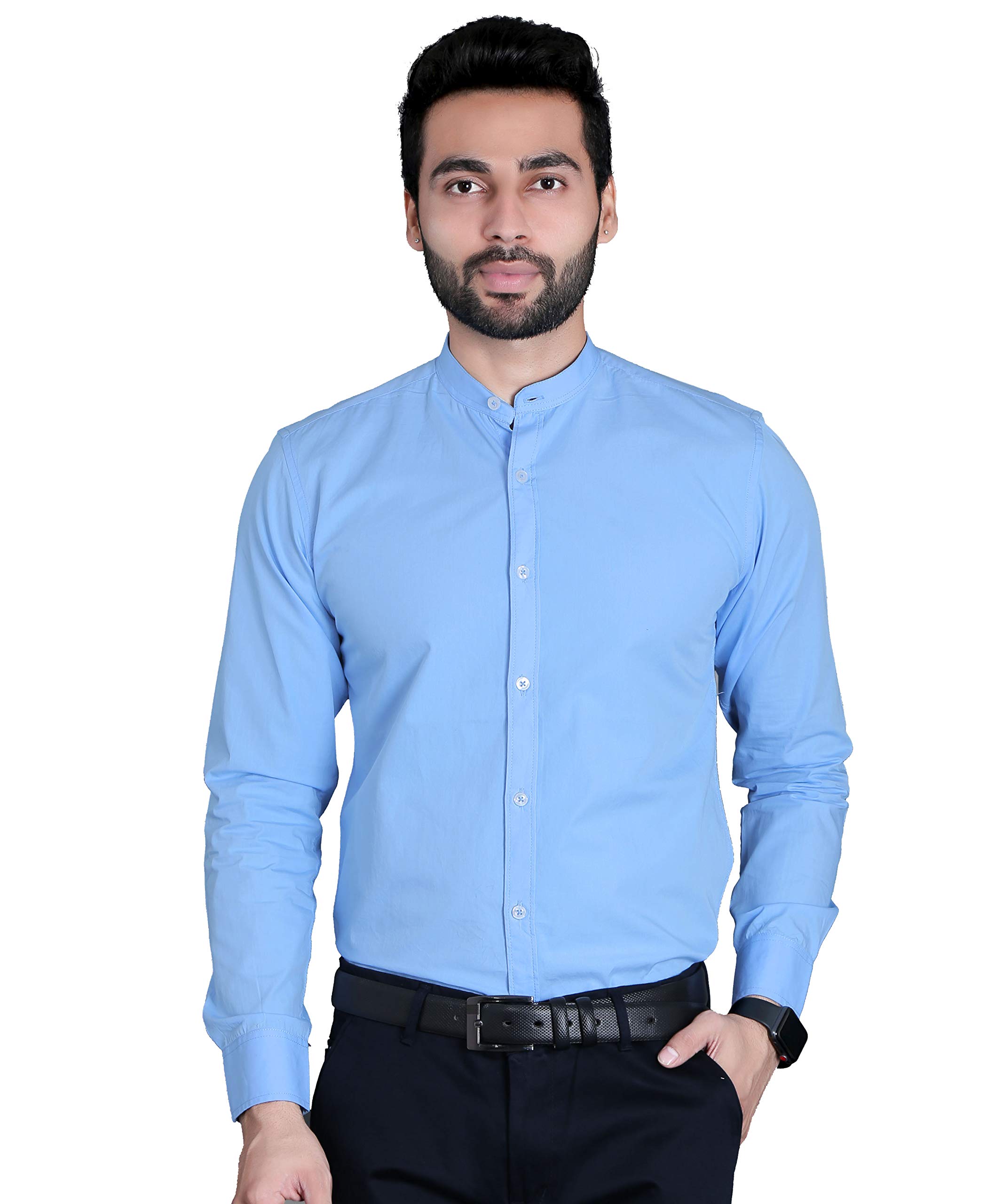 FIFTH ANFOLD Men's Solid Slim Fit Shirt (FO-CHNS-SKYBLU-XL_Sky Blue