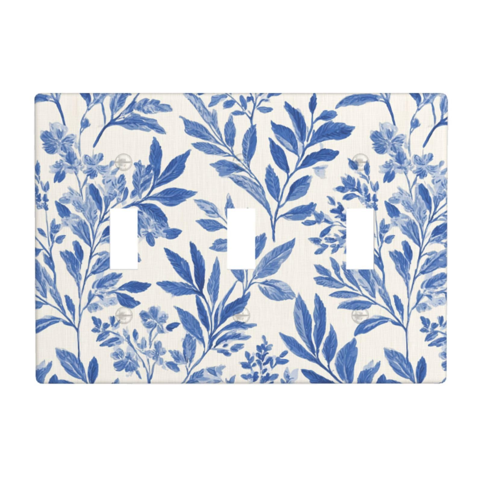Watercolor Vintage Block Print Botanical Light Switch Covers 3 Gang Triple Toggle Wall Plate Switchplate Electrical Faceplate for Bathroom Kitchen Bedroom Decor