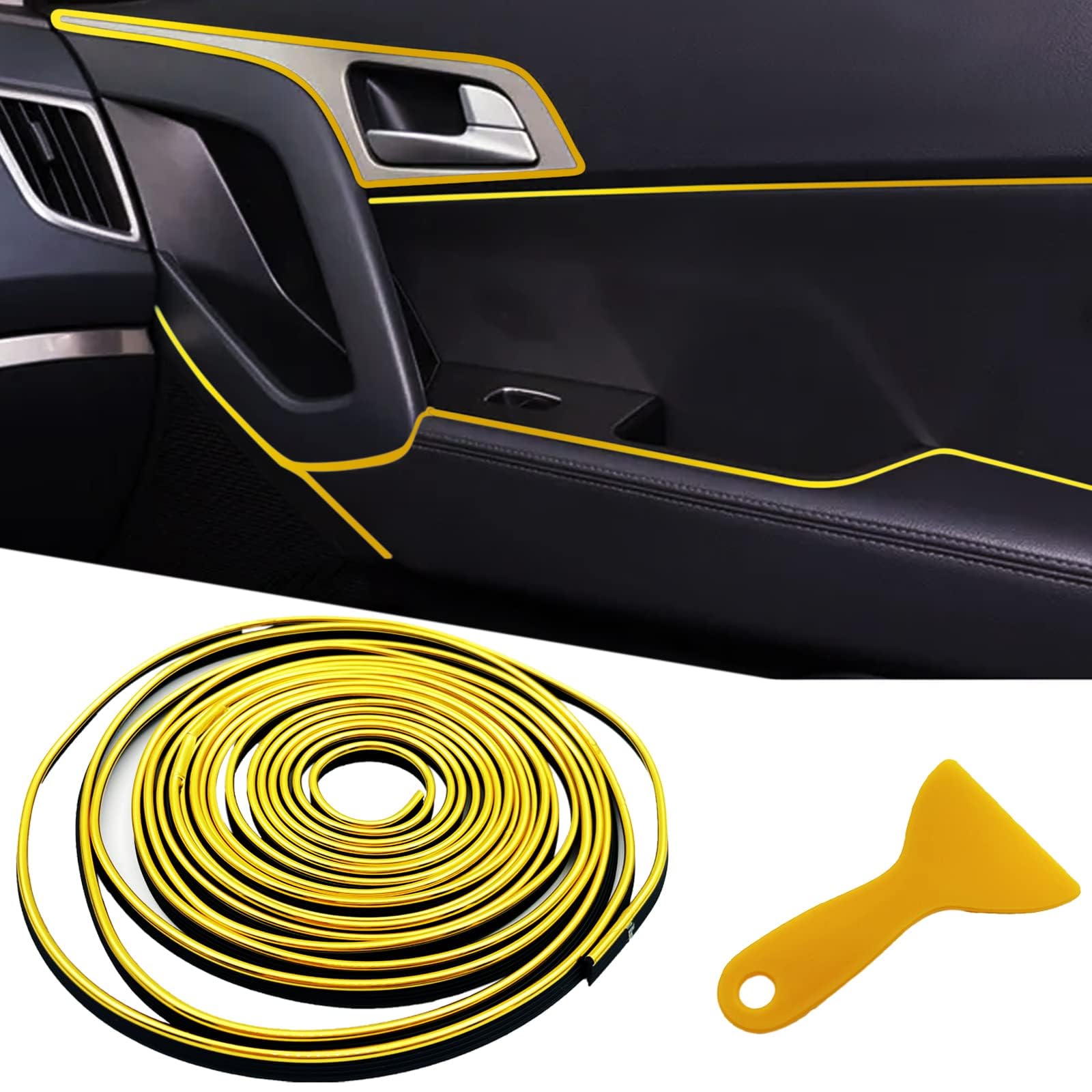 QIZUN Car Interior Moulding Trim Strip for Jeep Wrangler JL 4XE 2021 2022 2023 2024, 32.8ft 10m Gap Filler Line Flexible Decorative Dashboard Styling Panel Border,Yellow