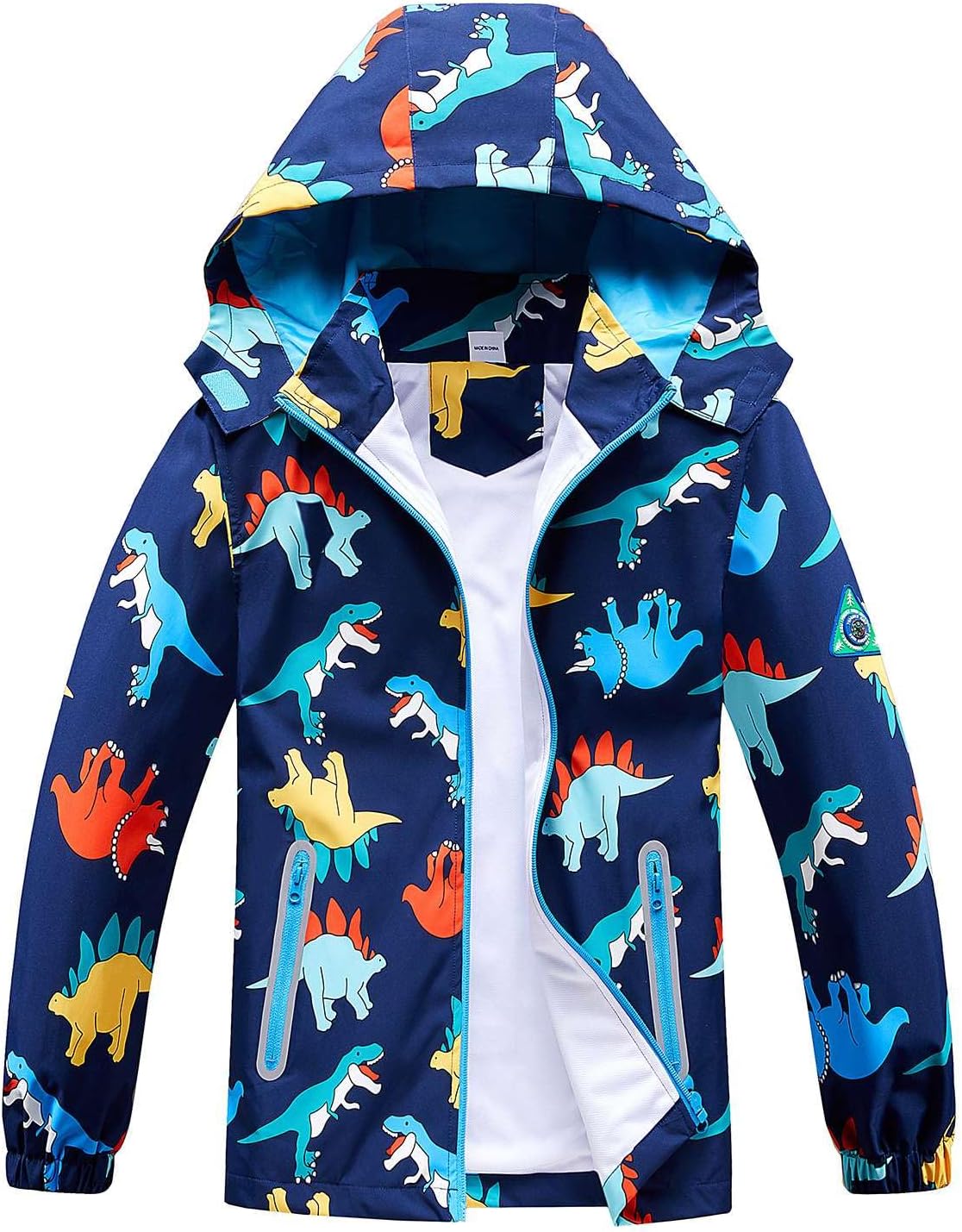 Boys Water Resistant Jacket Cotton Lined Waterproof Jacket Kids Wind Resistant Hooded Coat Dark Blue