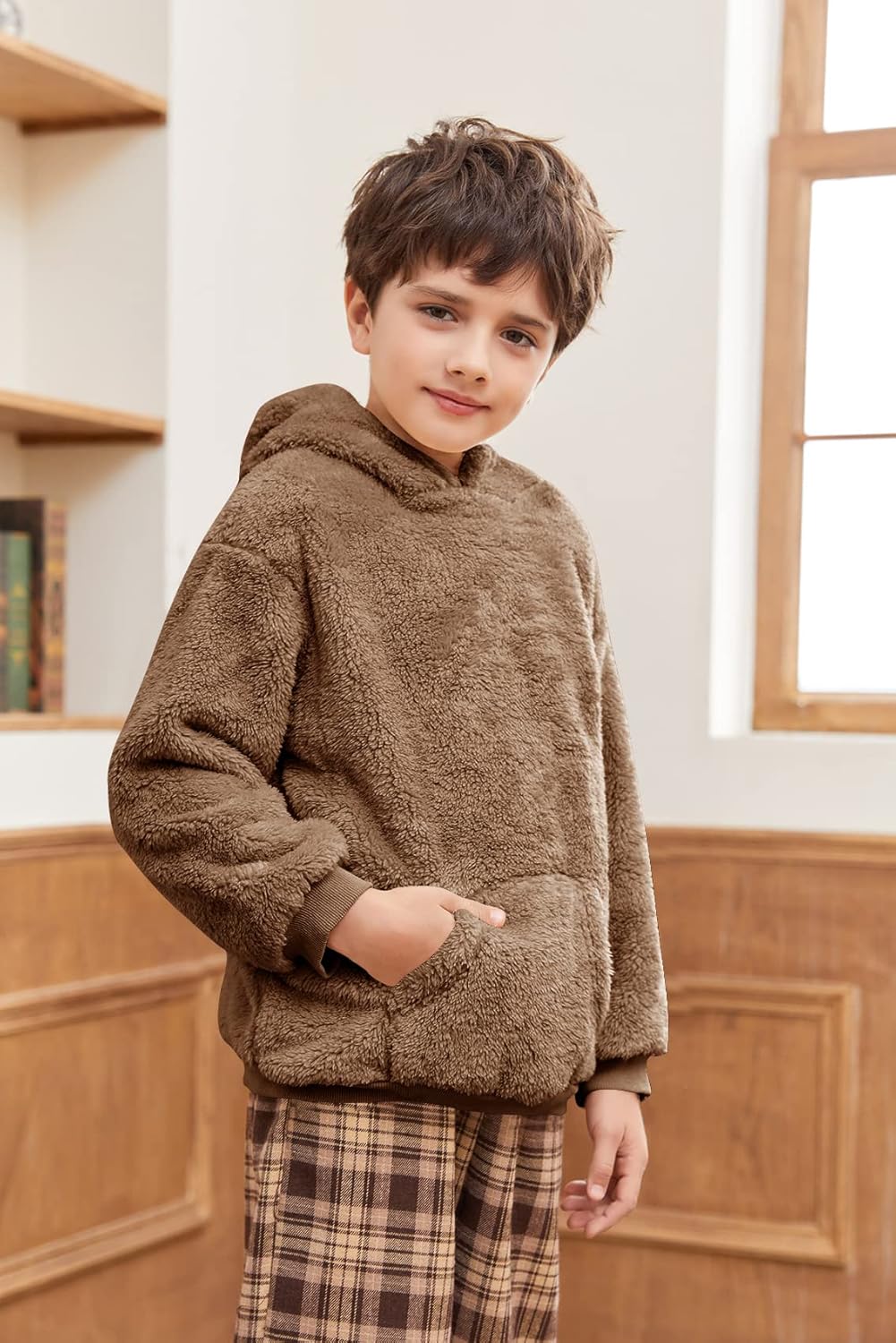 Makkrom Boys Girls Sherpa Hoodies Fleece Hoodie Pullover Outfits for Kids - Image 2