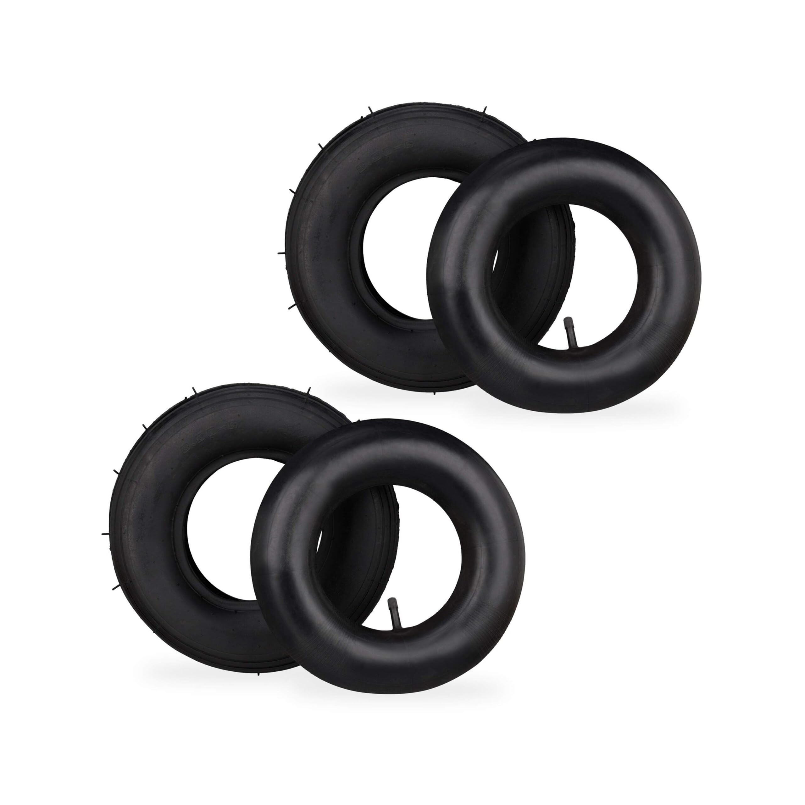 Relaxdays Roue de brouette avec Chambre à air, Lot de 2 pneus de Rechange 3.50-6, pneumatiques, Jusqu’à 136 kg, Noir