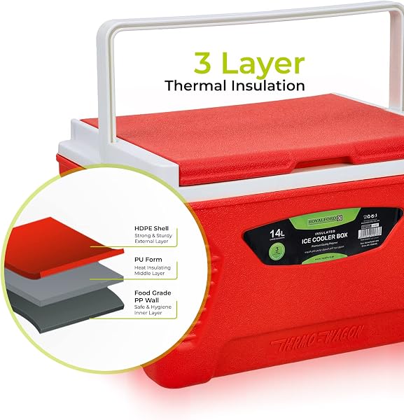 Royalford Insulated Cooler Box - Hot/Cold Freezer Box with Integrated Lock Lid and Carry Handle - Ideal for Beach and Picnic - 3