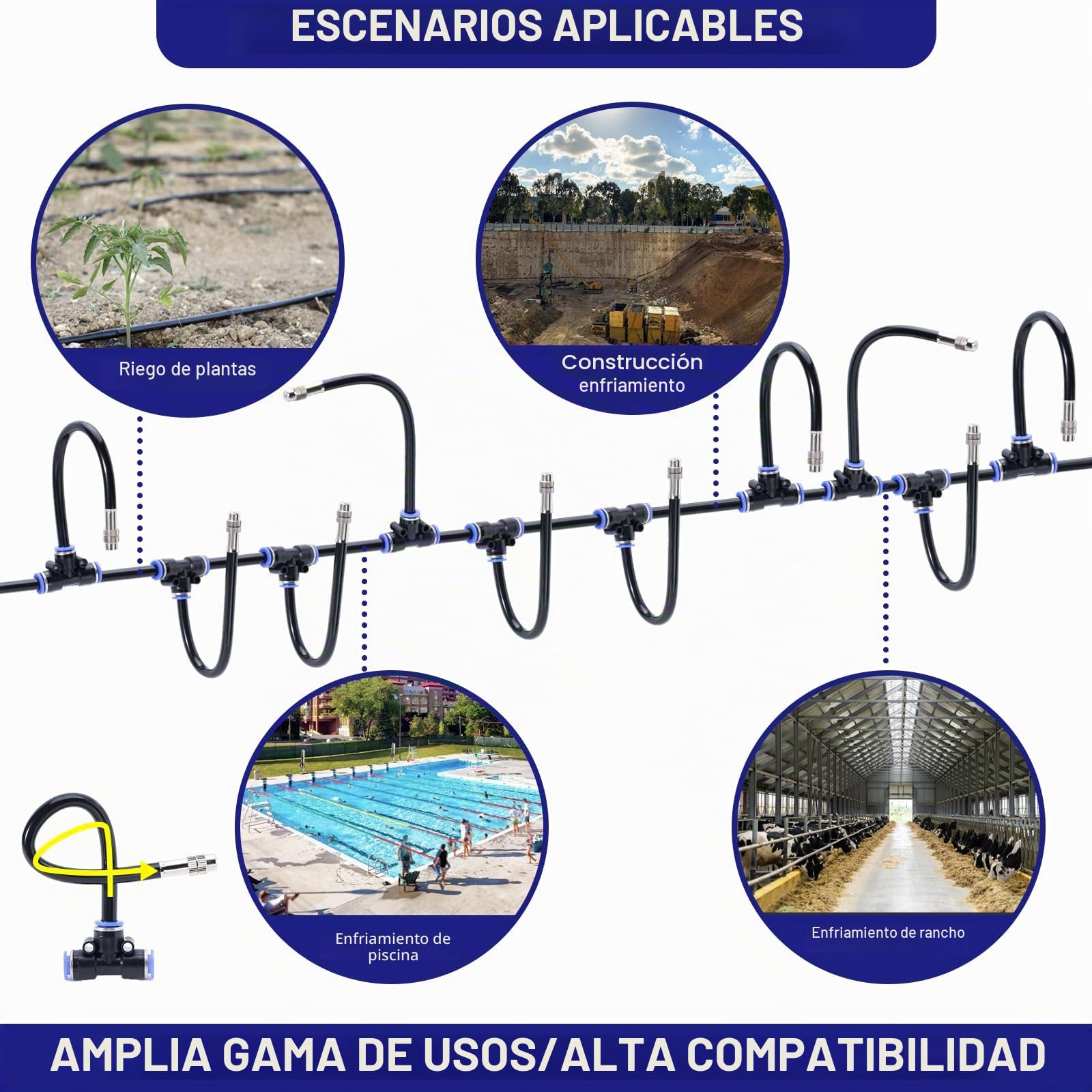 Sistema de riego por niebla, 15 boquillas de pulverización de latón direccional, adaptador de 3/4 pulgadas, para riego de césped de granja y refrigeración al aire