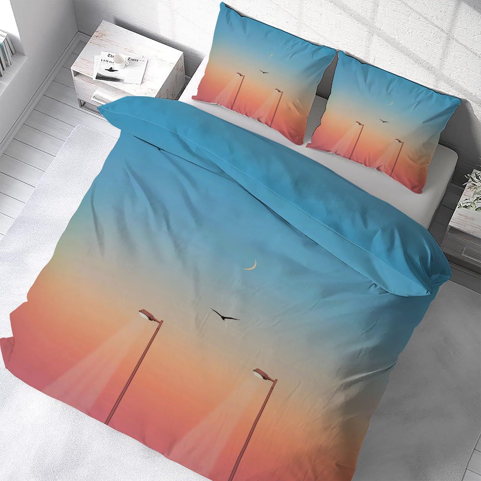 Housse de couette 220x240 ciel parure de lit microfibre respirante avec fermeture éclair