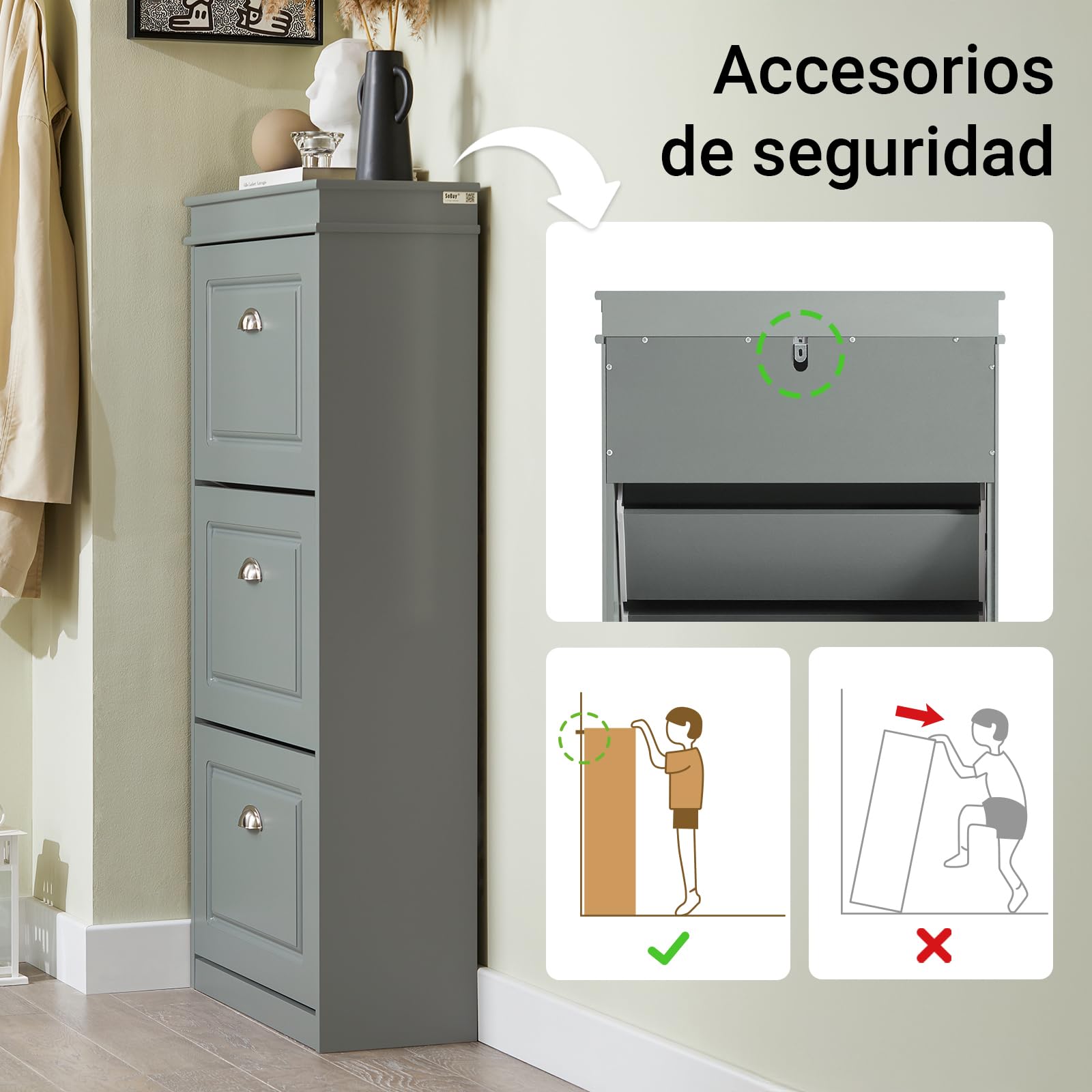 SoBuy Zapatero Estrecho para Entrada y Recibidor - Mueble Zapatero Gris con 3 Solapas y Gran Capacidad 53x24x117cm para Pasillo Estrecho, Recibidores, Dormitorio, FSR94-HG