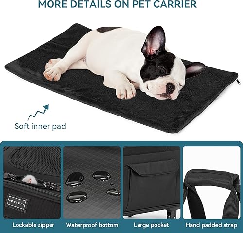 Miniatura 3 de Petsfit Transportador transpirable para mascotas con ruedas extraíbles para perros, gatos de hasta 30 libras, color negro