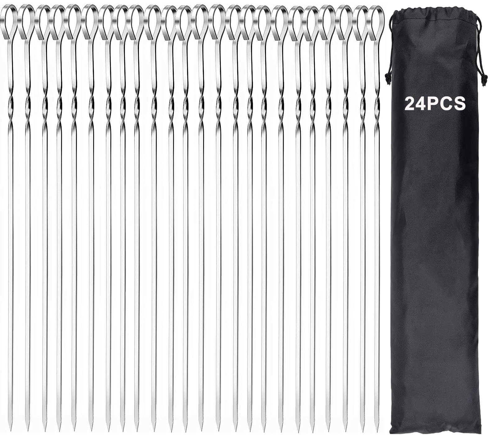 BetterJonny 40cm Brochettes de Barbecue en Acier Inoxydable, Lot de 24 Pièces avec Organisateur