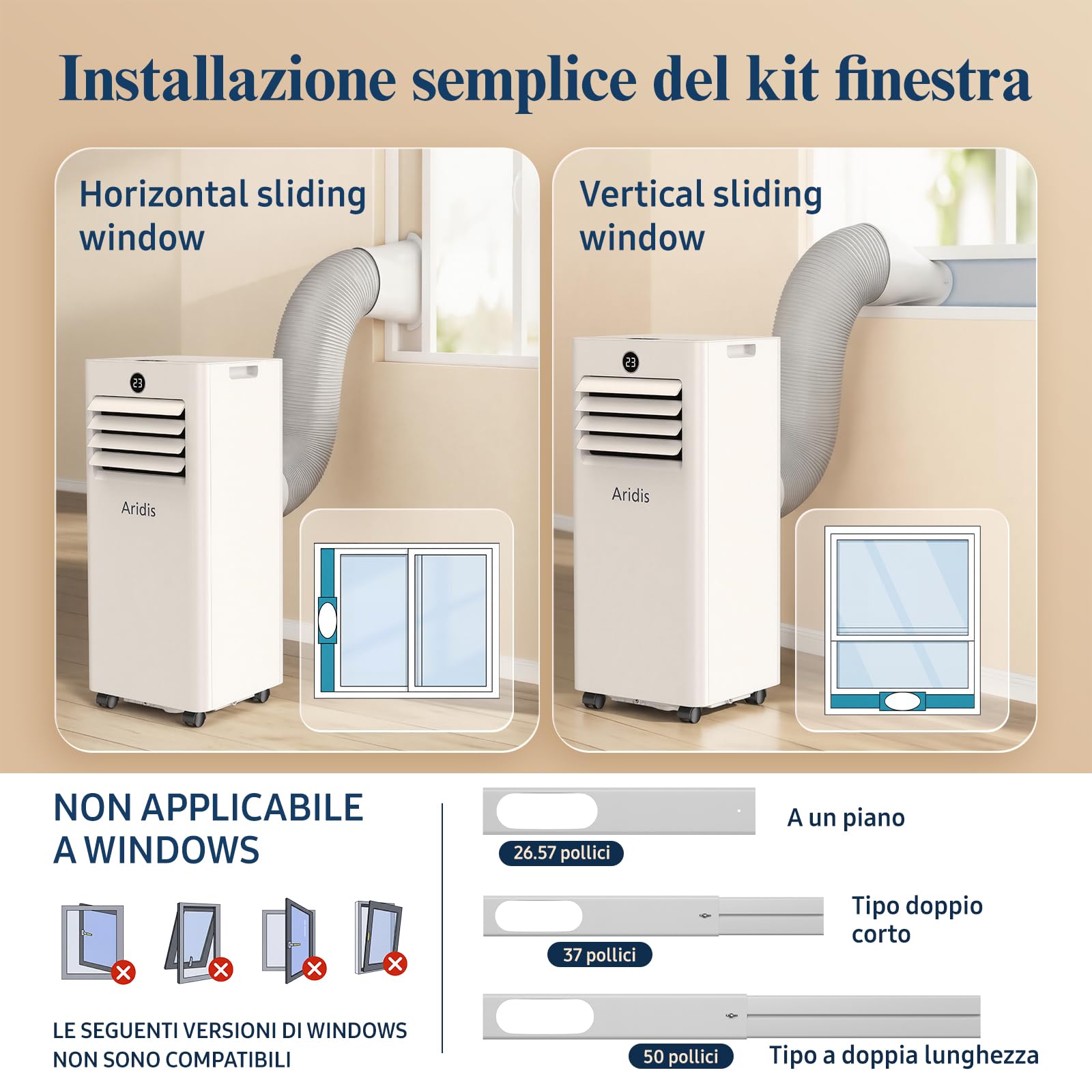 Condizionatore Portatile Climatizzatore Silenzioso - 9000BTU Climatizzatore senza Unità Esterna, Raffrescatore a Basso Consumo con Kit Finestra, Display LED, 4 Modalità, Copertura 33 m² Bianco