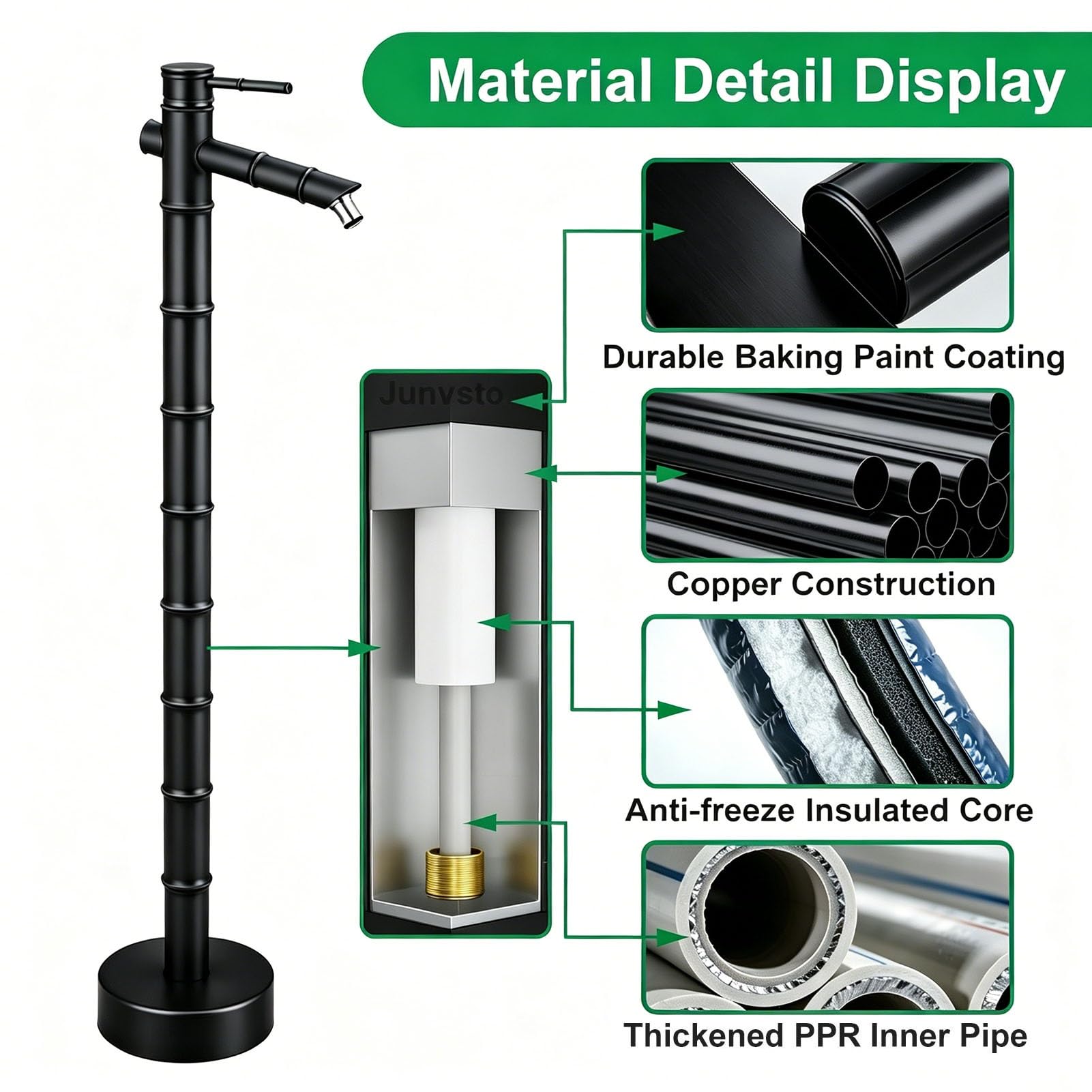 Columna de agua para grifo de jardín cobre hidrante de agua vertical exteriores césped de patio exterior, grifo negro para exteriores, fuente decorativa poste agua independiente(33.5cm,Bottom inlet)