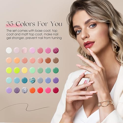 Miniatura 2 de ROSALIND Juego de 35 esmaltes de uñas de gel, colección de esmaltes de gel rosa, rojo, gelatina blanca, juego de inicio de verano, esmalte de uñas