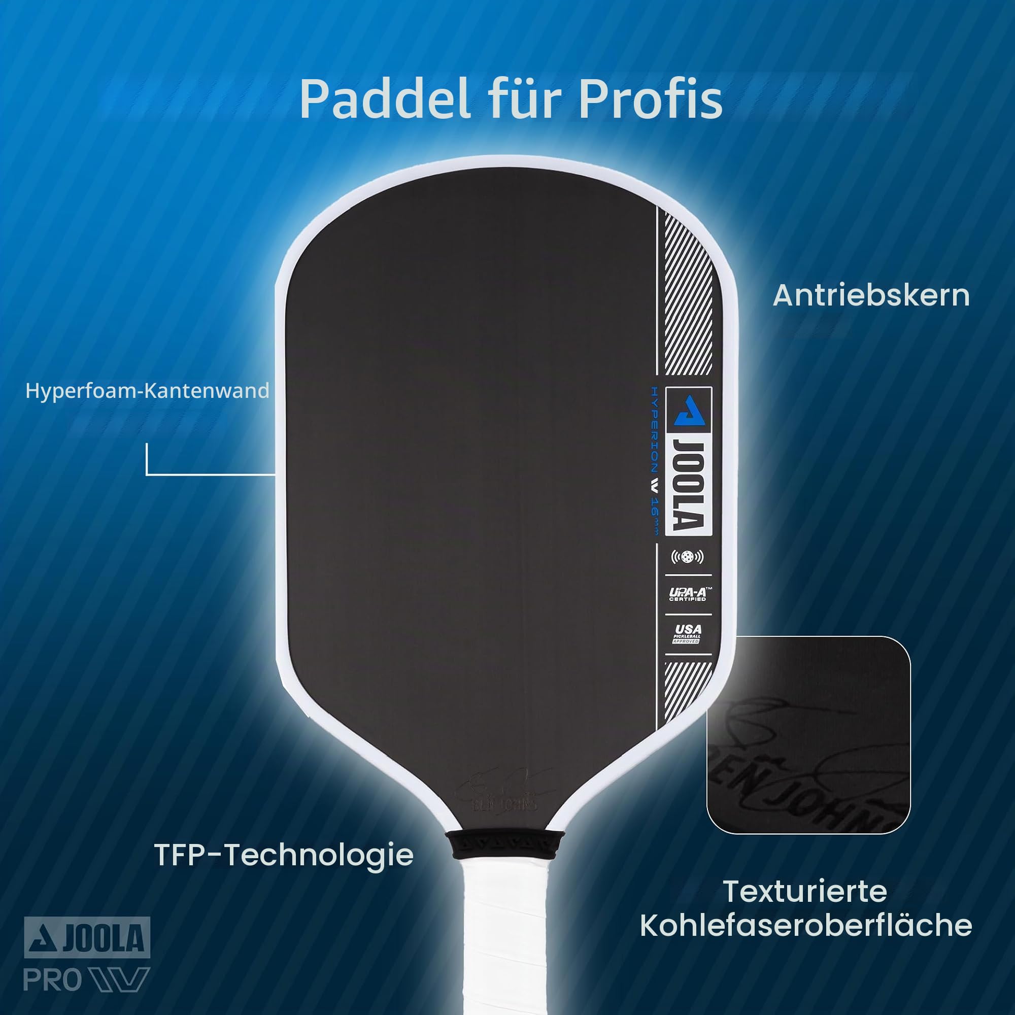 JOOLA Pro IV Pickleball-Paddel – Rohkohlefaser – Perseus, Hyperion, Skorpeus, Magnus – 14 mm/16 mm – Tech Flex Power – UPA-A USAP