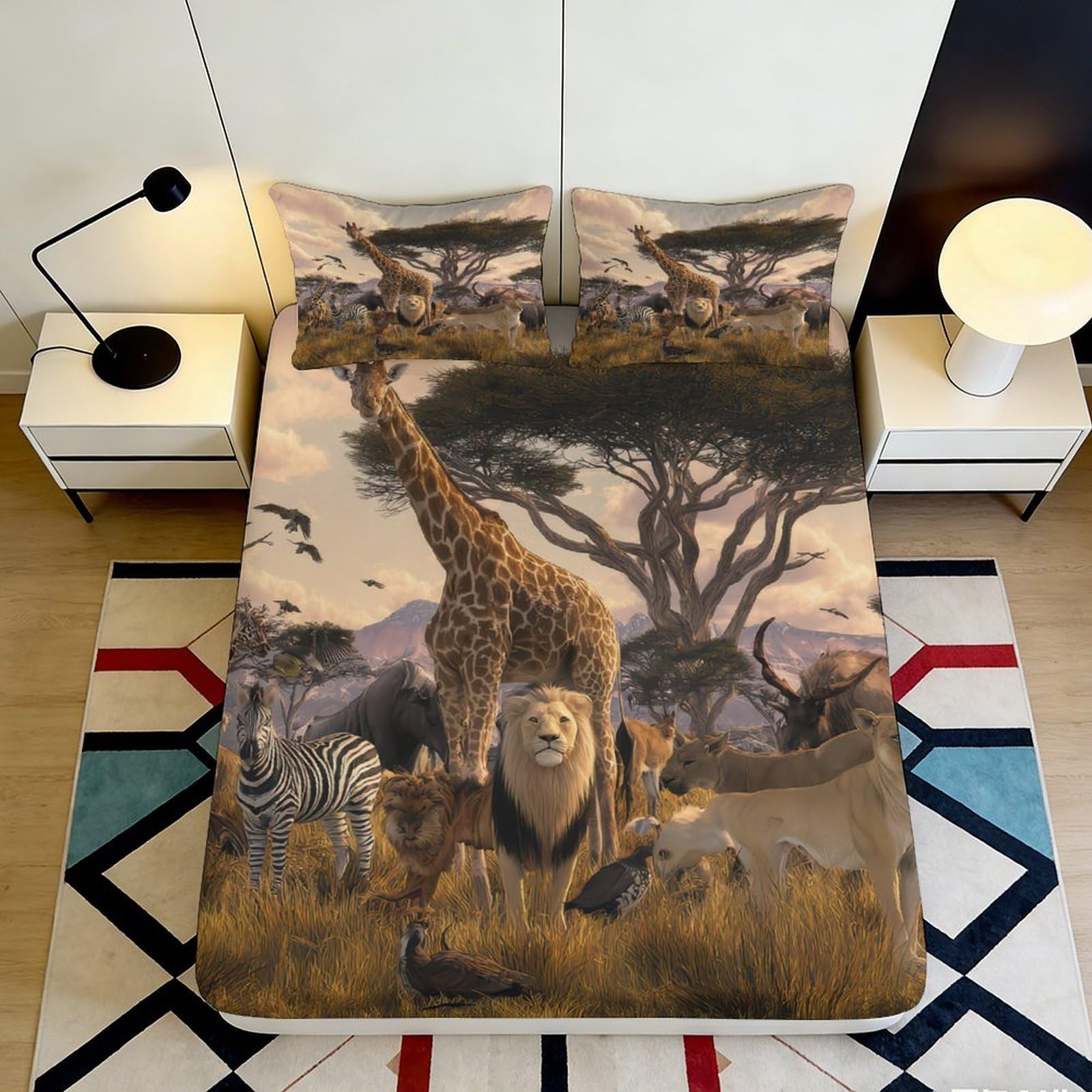 Jqzkxnhpbr Style-2 3D Printed African Wild Giraffe Fitted Sheet Microfiber Soft Animal Savannah Mattress Cover For Bedroom Dorm Decor 90X200x25cm