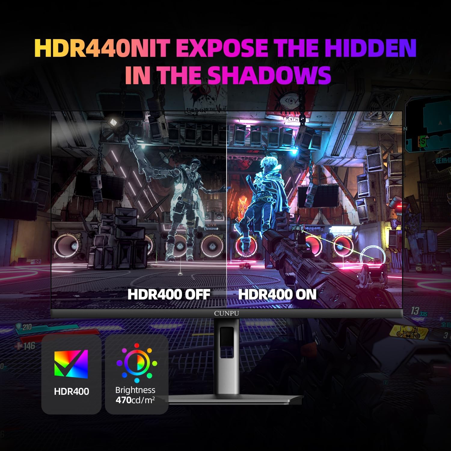 CUNPU QHD 2560 x 1440 Monitor de juego de 27 pulgadas, 180Hz (hasta 200Hz), GTG de 1 ms, IPS rápido, DCI-P3 93%, alto brillo 450cd/㎡, G-Sync y FreeSync, soporte de inclinación, DP/HDMI, monitor 2K de
