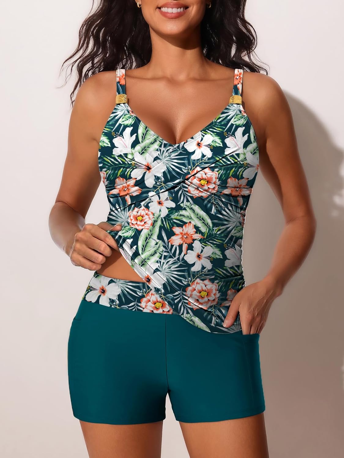 Summer Mae Womens Modest Tankini Swimsuits with Shorts 2025 Tummy Control Bathing Suits with Side Pockets Swimwear - Image 3