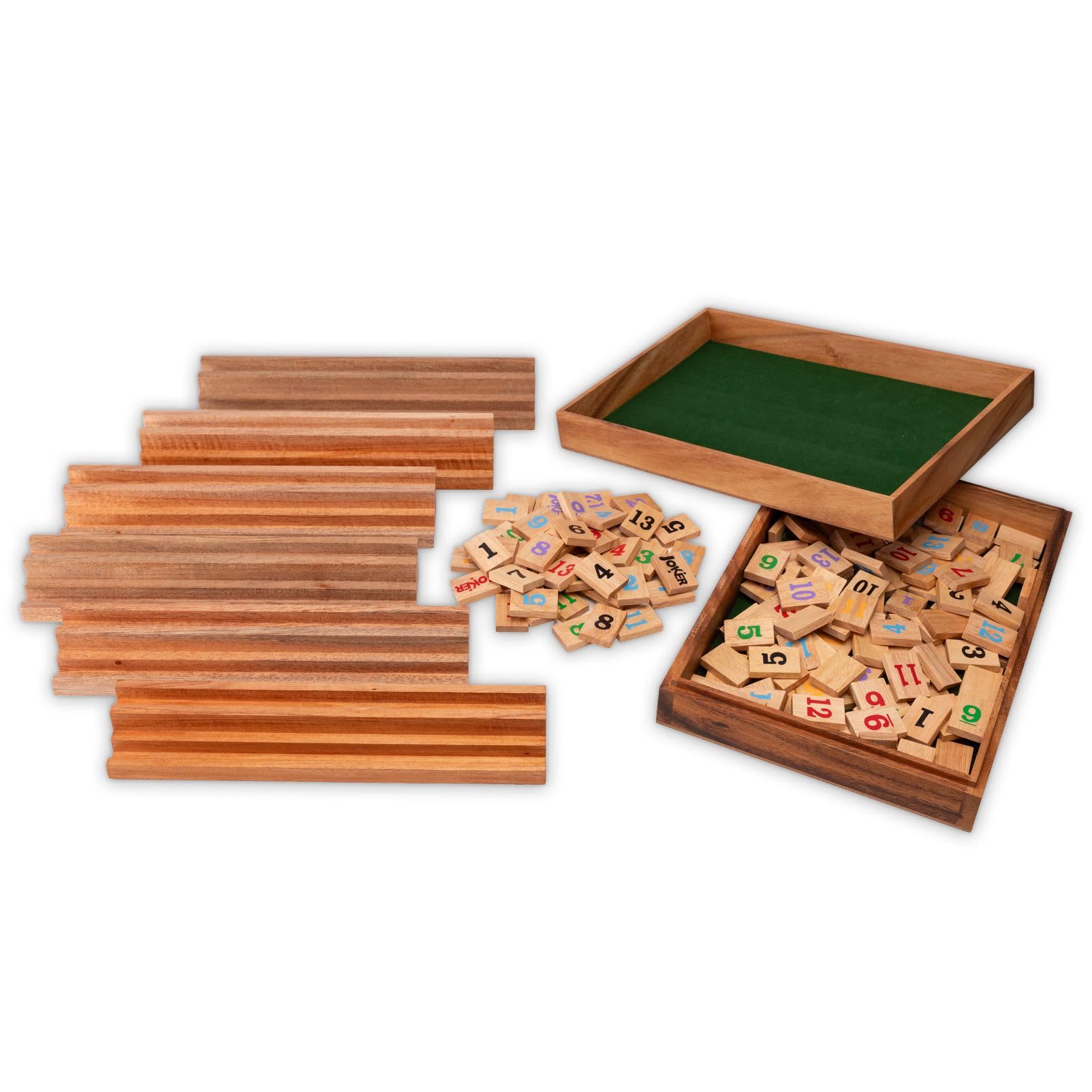 LOGOPLAY Rummy gioco in legno in scatola, 6 giocatori, gioco da tavolo di alta qualità con 6 panchine e pietre da gioco, gioco di società classico, 29 x 20 x 6,5 cm, 2 kg