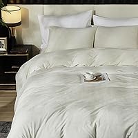 Vista 4 de Ivellow Juego de funda de edredón de terciopelo, funda de edredón beige, tamaño Queen, 3 piezas, ultra suave, transpirable, funda de edredón