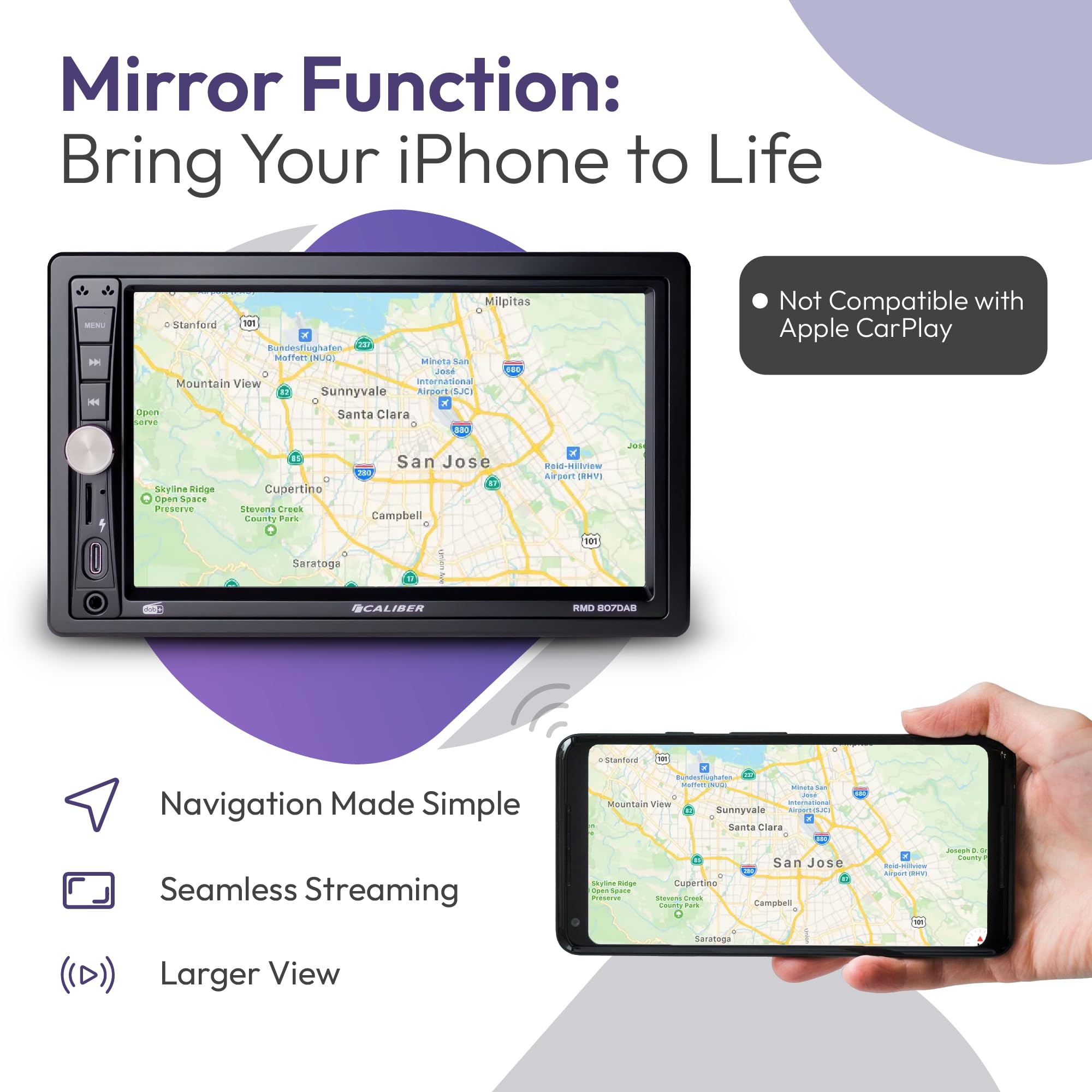 Caliber Radio samochodowe RMD807DAB 2-DIN Dab+ z 7-calowym ekranem dotykowym, Bluetooth, Mirror Link, port USB-C, połączenia głośnomówiące i obsługa kamery cofania