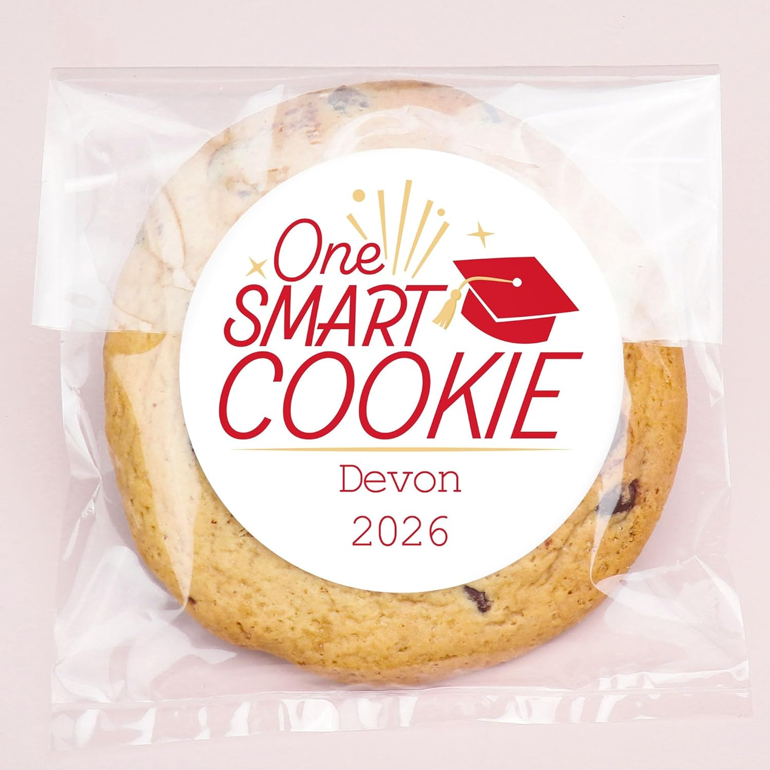 Big Dot of Happiness Personalized Red Grad One Smart Cookie Stickers and Clear Cookie Bags, Cellophane Treat Bags 4.25x7 Inches, Custom Graduation Party Favor Gifts Candy or Baked Goods - 100 Count