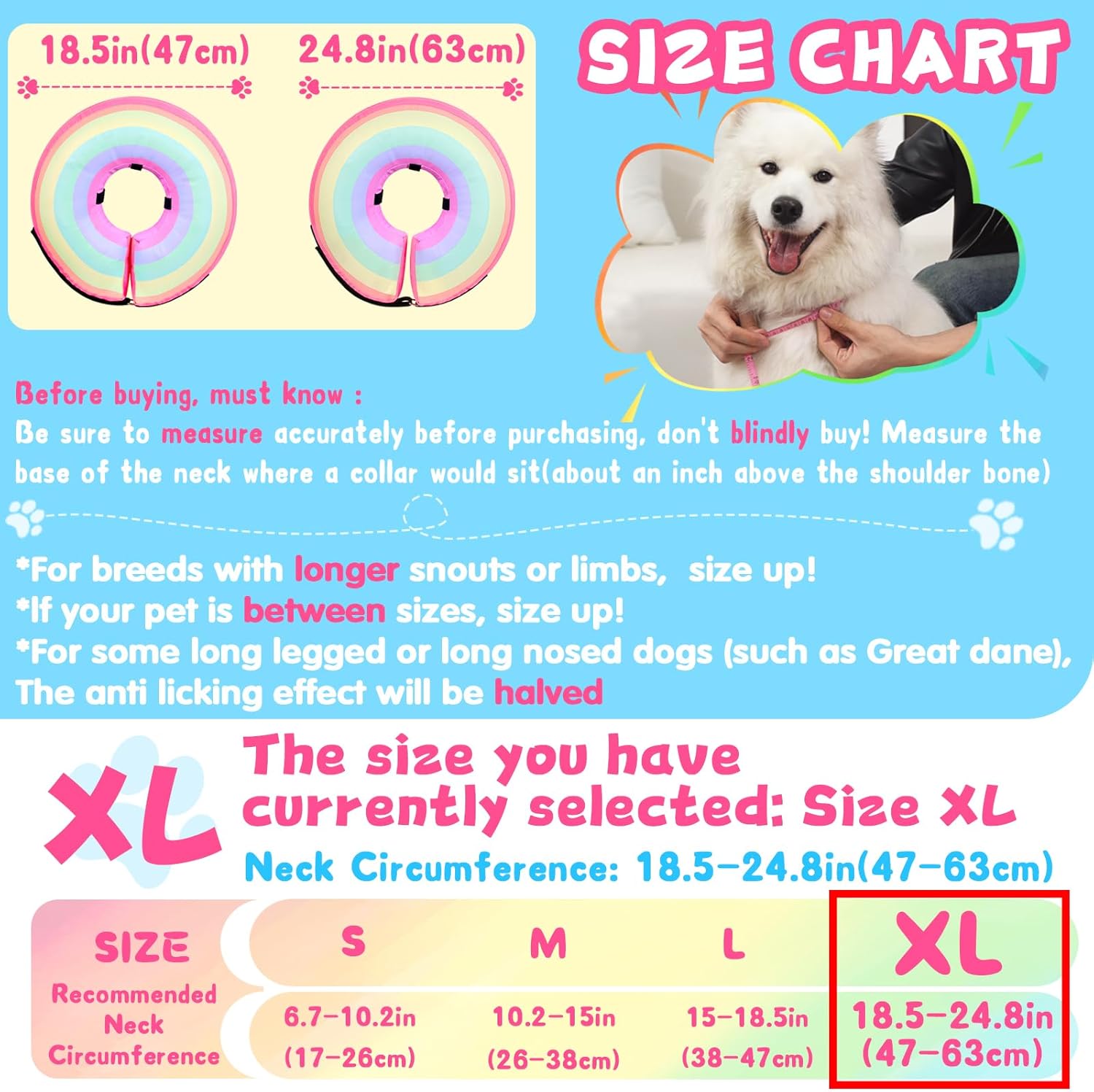 Inflatable Dog Cone Collar Alternative After Surgery, Soft Donut Neck Cone for Golden & German Shepherd Extra Large Dogs, etc, Comfortable Protective E Collar Recovery Cone Not Block Vision