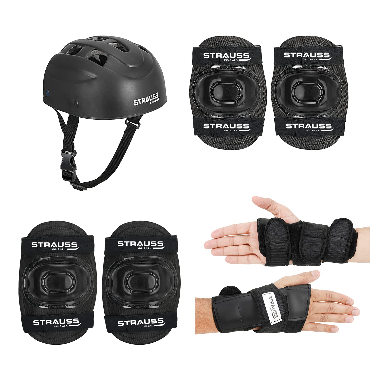 Strauss Professional All-in-One 4 Piece Protective Set for Roller Skating| Skateboarding, Inline Skating, Cycling & Running for Boys & Girls| Size Sub-Junior, (Black) (B0C289HXNW) Amazon Price History, Amazon Price Tracker