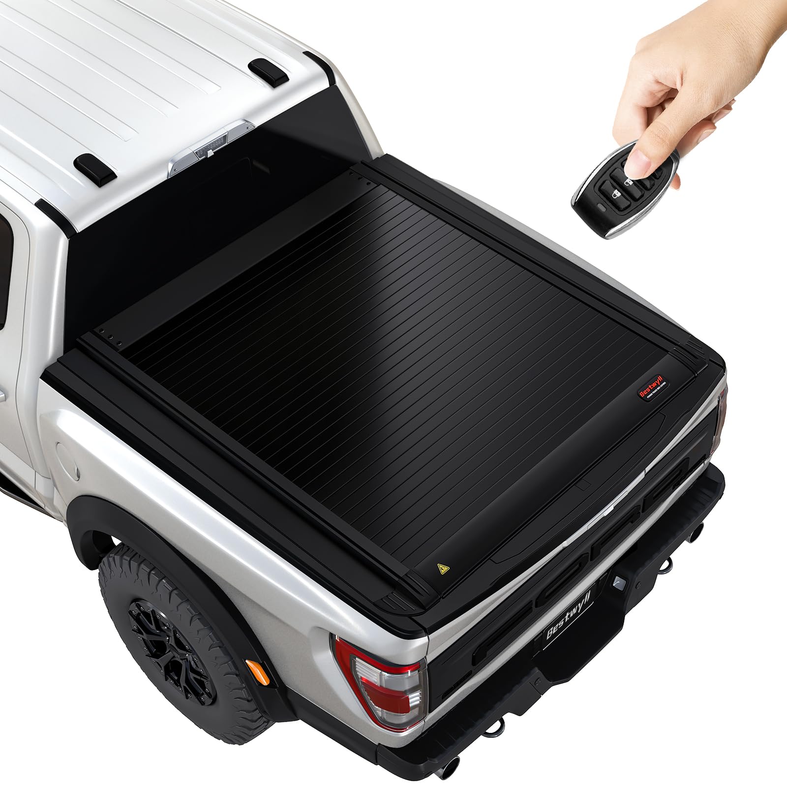 Electric Remote Retractable Hard Truck Bed Tonneau Cover Fits 2015-2025 Ford F-150 5.5 Ft Bed (66") (incl. Raptor/Lightning) Truck Bed Matte Black Low Profile Waterproof Off Road Rack Ready