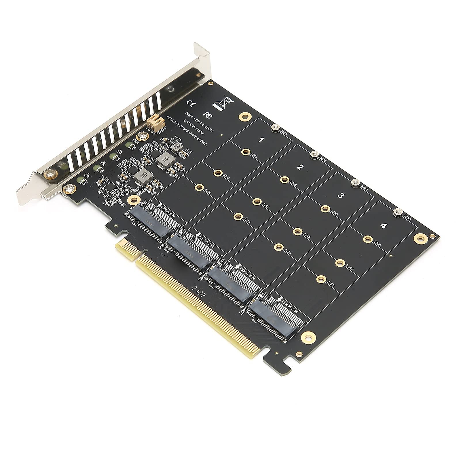 Quad M.2 NVMe SSD PCI-E 4.0 X16 Adapter, Haute Vitesse 4x32Gbps Soft RAID Carte avec LED Individuel Support 2230 2242 2260 2280