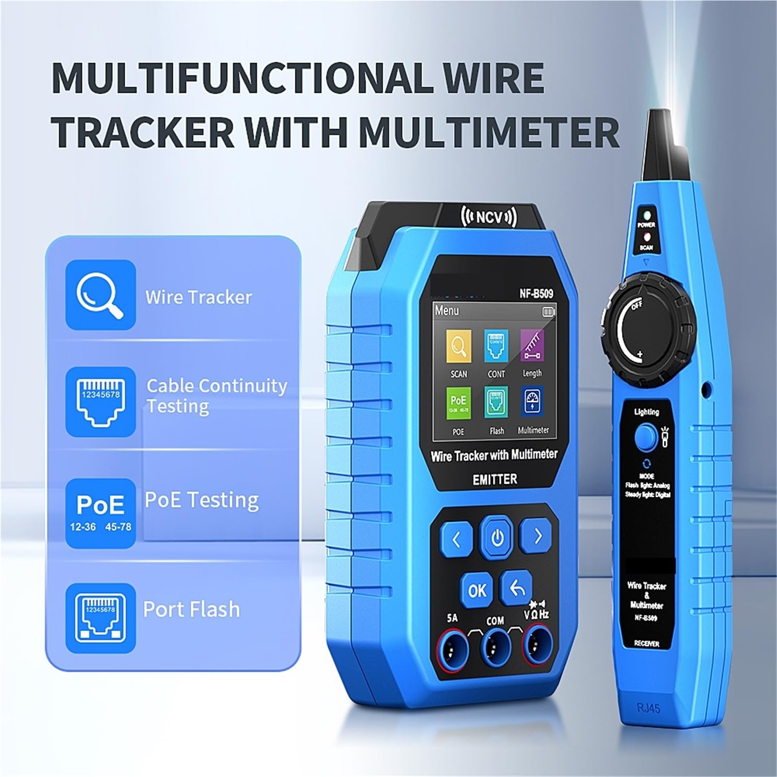 Tester per cavi, Tester for cavi di rete, multimetro, tester for cavi Ethernet, tester POE