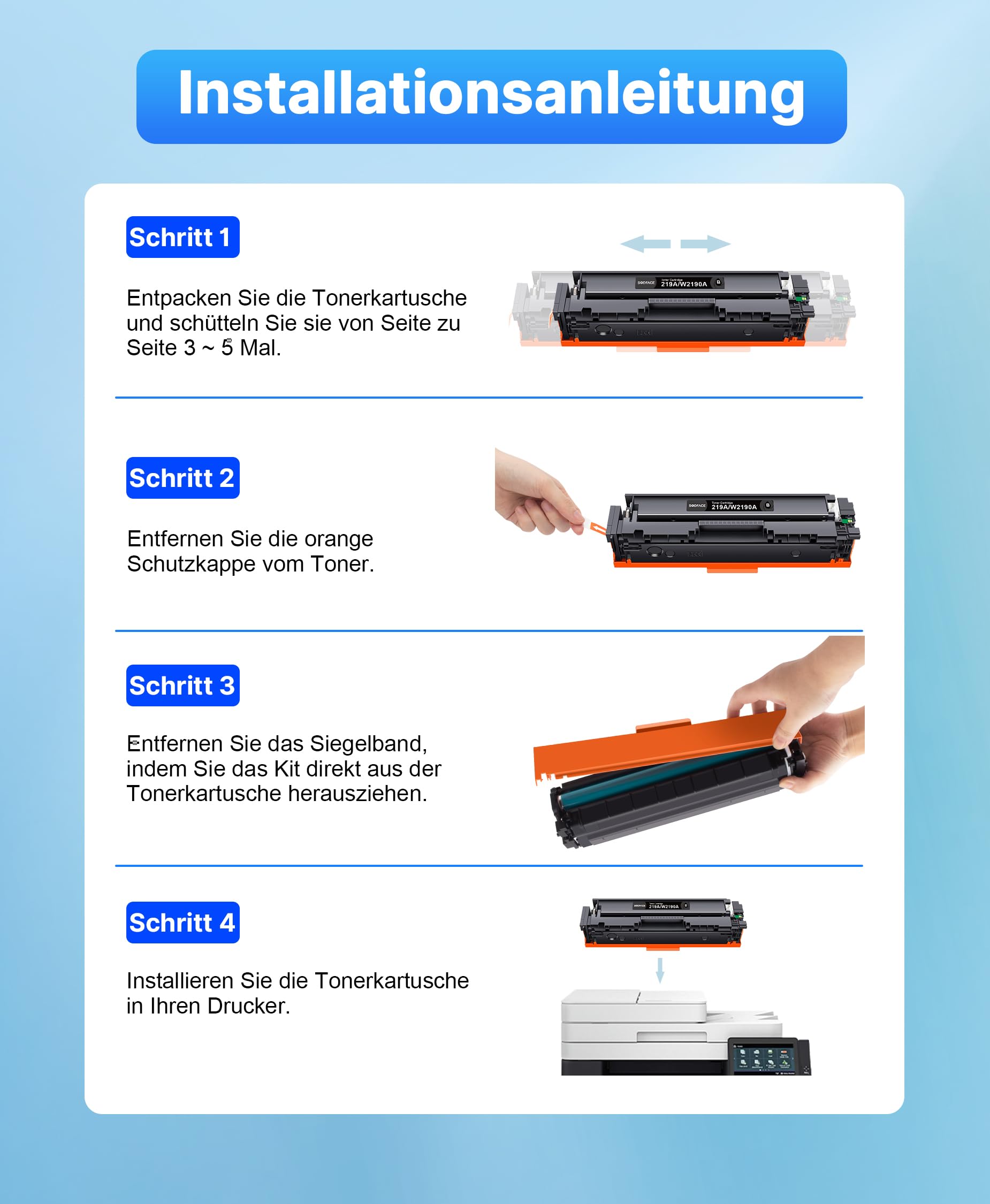 219X W2190X 219A MFP 3302FDWG Toner Mit Chip Kompatibel für HP 219X 219A Toner für Color LaserJet Pro MFP 3302FDWG 3302SDWG 3302FDNG 3302FDW 3302SDW 3302FDN (Schwarz Cyan Gelb Magenta, 4er-Pack)