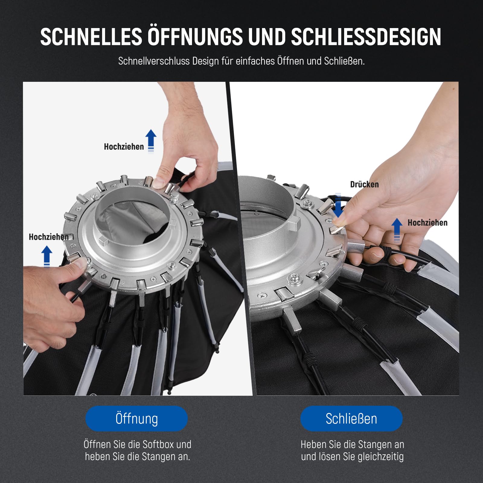 NEEWER Basics Parabolische Softbox Set, 47" Schnellverschluss Bowens Mount Softboxen mit Lichtdiffusoren Kompatibel mit Godox Kompatibel mit Aputure 600d Studio Videoaufzeichnung Beleuchtung, NS39P