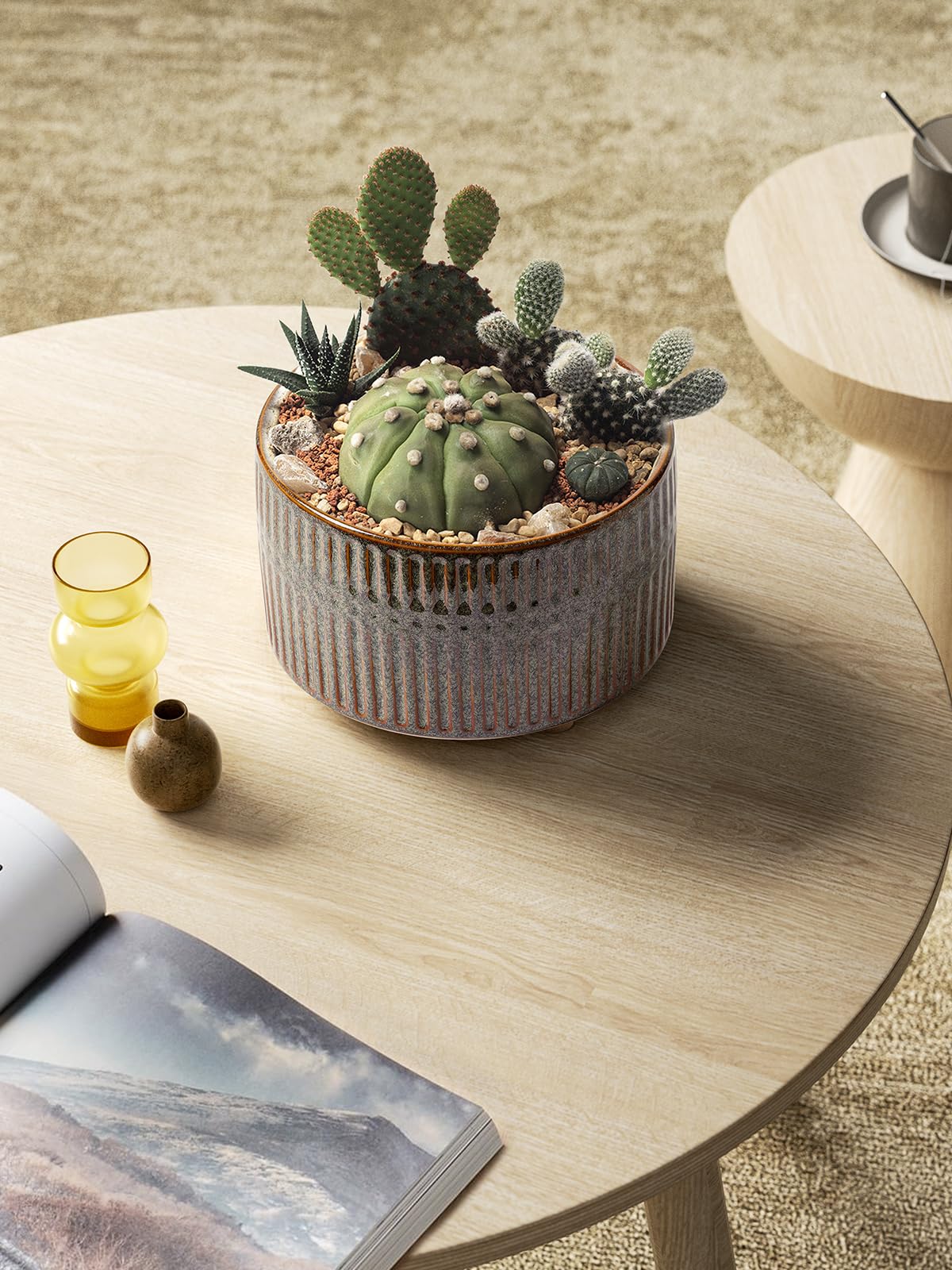 LE TAUCI Sukkulenten Topf, 16,5+20 cm Keramik Blumentopf für den Innenbereich mit Entwässerungslöchern, Moderner Zylindrischer Dekorativer Blumentopf, Geschenke für Mama, 2er-Set, Glasur Schwarz