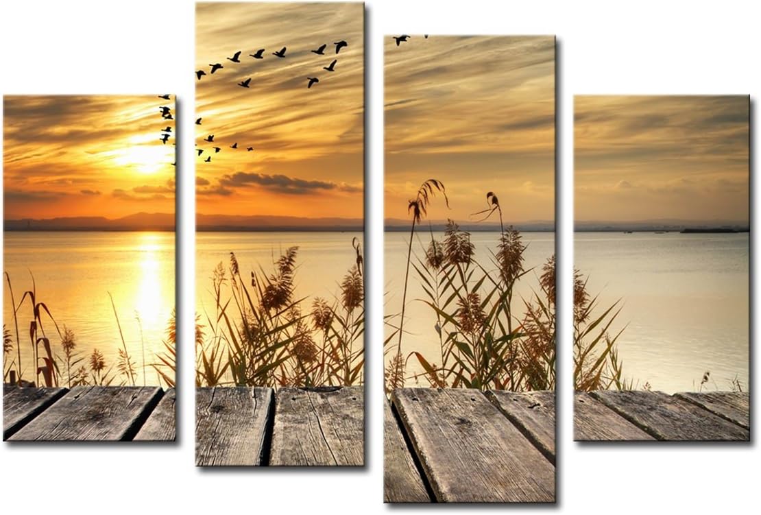Noah Art Rustic Seascape Wall Art Canvas Prints, 4 Piece Stretched Canvas Wall Decor for Living Room