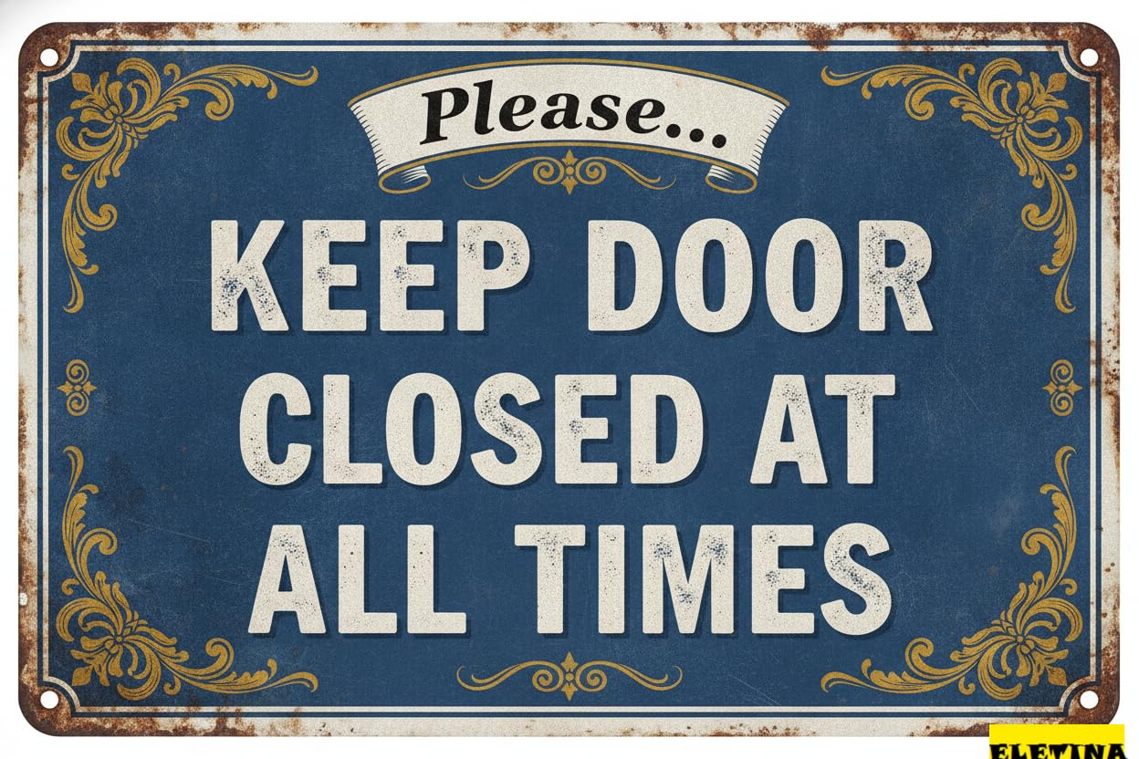 Please Keep Door Closed At All Times Aluminum Warning Tin Sign Weather Resistant UV Protected Home Outdoor 8x12in