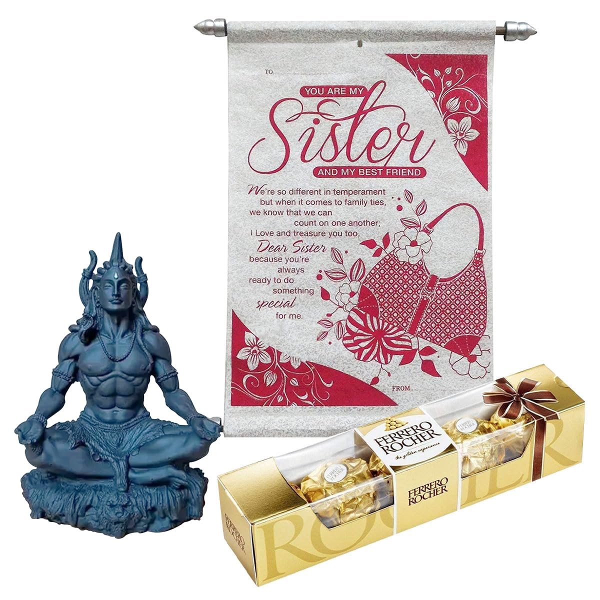 Saugat Traders Religious Rakhi Gift for Sister - Scroll Card, Chocolate Box & Mahayogi Shiva Idol - Gift for Sister On Rakshabandhan - Birthday Gift for Elder Married Sister (B0D9W1Z5VD) Amazon Price History, Amazon Price Tracker
