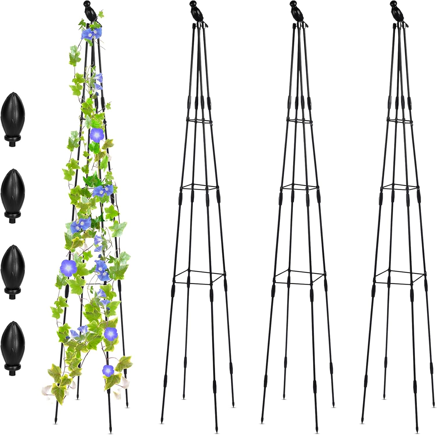 Sadnyy 4 Pack Trellis for Climbing Plants Outdoor 6 ft Black Garden Obelisk Trellis Rustproof Rose Trellis for Pots Tall Tower Plant Metal Support for Potted Plants Indoor Vines Flowers Tomato