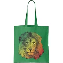 Lion Face - Rasta Jamaican Jah Power Reusable Grocery Tote Bag Kelly Green