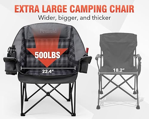 Miniatura 4 de Silla de campamento extragrande XL para adultos, sillas de campamento plegables acolchadas y resistentes con soporte para tazas, soporta 500 libras,
