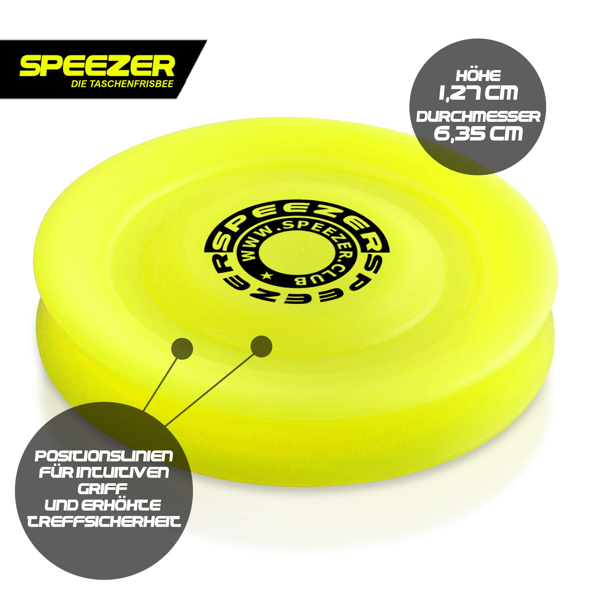 SPEEZER Lot de 3 mini frisbee - Le disque jaune est le gadget de sport amusant en plein air - Petit et doux, le disque frisbee se glisse dans n'importe quelle poche de pantalon et est le jeu de lancer